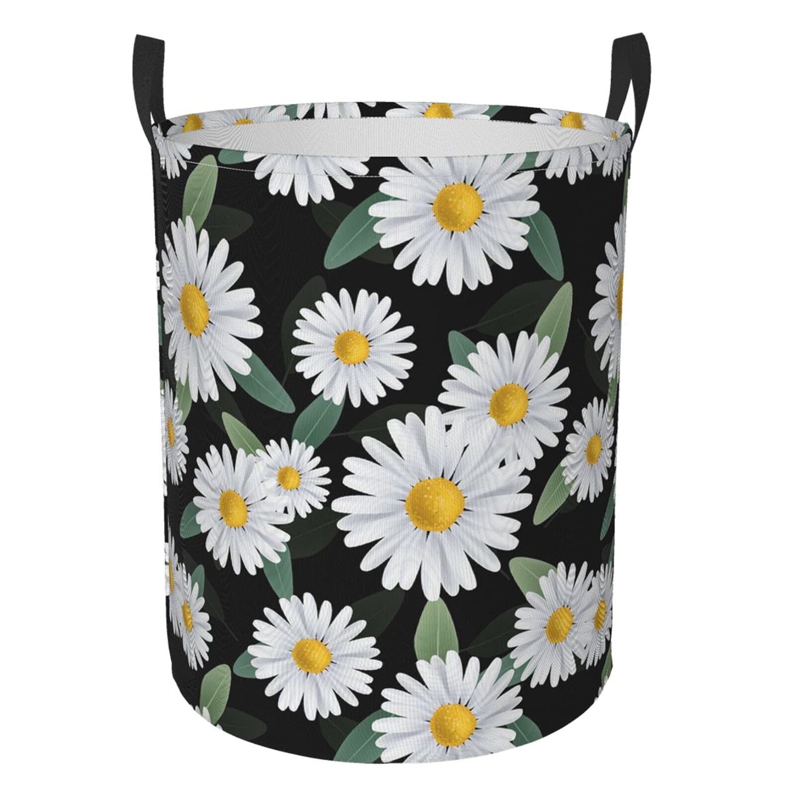 Collapsible Laundry Basket with Handle - Waterproof Fabric Hamper Organizer for Clothes, Toys & Bathroom Storage | Sunflower Daisy Design with Leaves | Foldable Dirty Clothes Bin for Home, Dorm & Travel Use