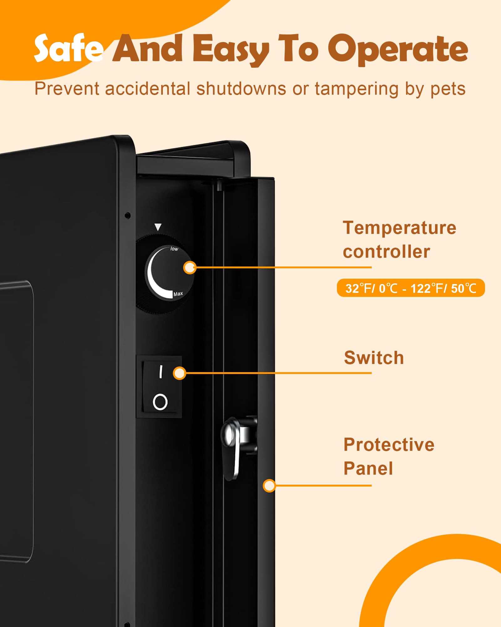 400W Outdoor Dog House Heater with Thermostat & Overheat Protection - Adjustable Temperature Knob, 6.5FT Chew-Proof Cord - Perfect for Winter Dog Kennels, Chicken Coops, Cat & Rabbit Hutches - Keep Pets Warm in Cold Weather