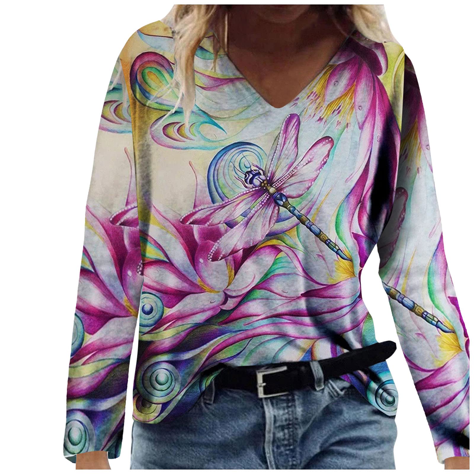 Women's Casual Summer Long Sleeve T-Shirt - Floral Graphic Blouse Pullover Top for Comfort & Style | Perfect for Work, Travel & Everyday Wear