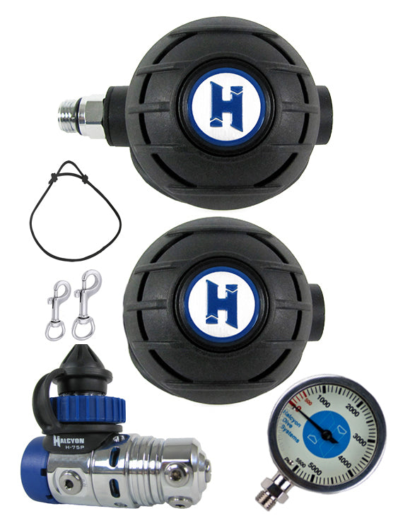 Halcyon H75P DIN Regulator Set with Aura First Stage & Aura Octopus - Free Termo Gauge Included | Scuba Diving Gear for Professional & Recreational Divers