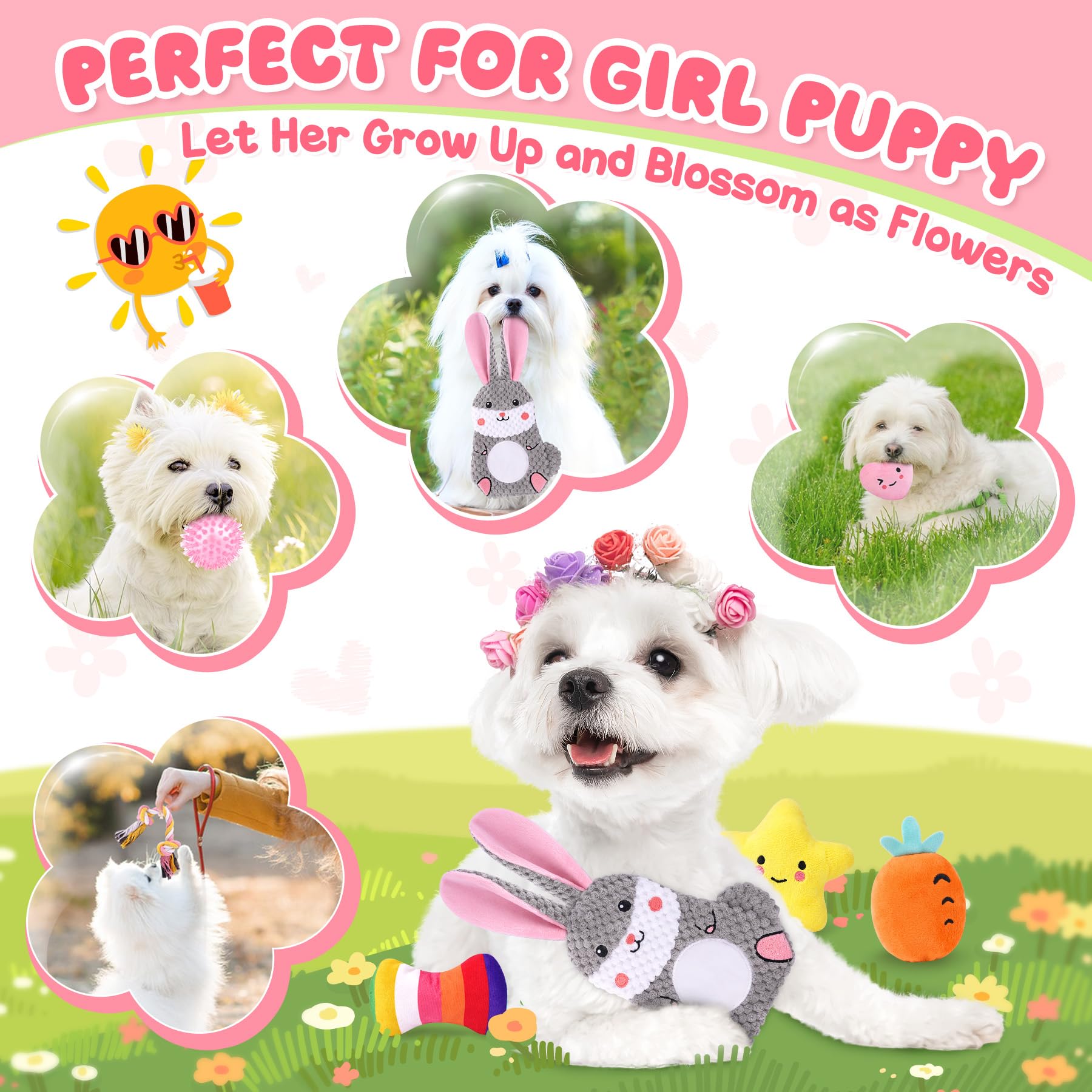 Zeaxuie 23 Pack Pink Puppy Chew Toys for Teething Small Dogs - Cute Squeaky Dog Toys, Treat Ball & Interactive Rope Toys for Puppy Training & Playtime | Perfect for Indoor & Outdoor Fun