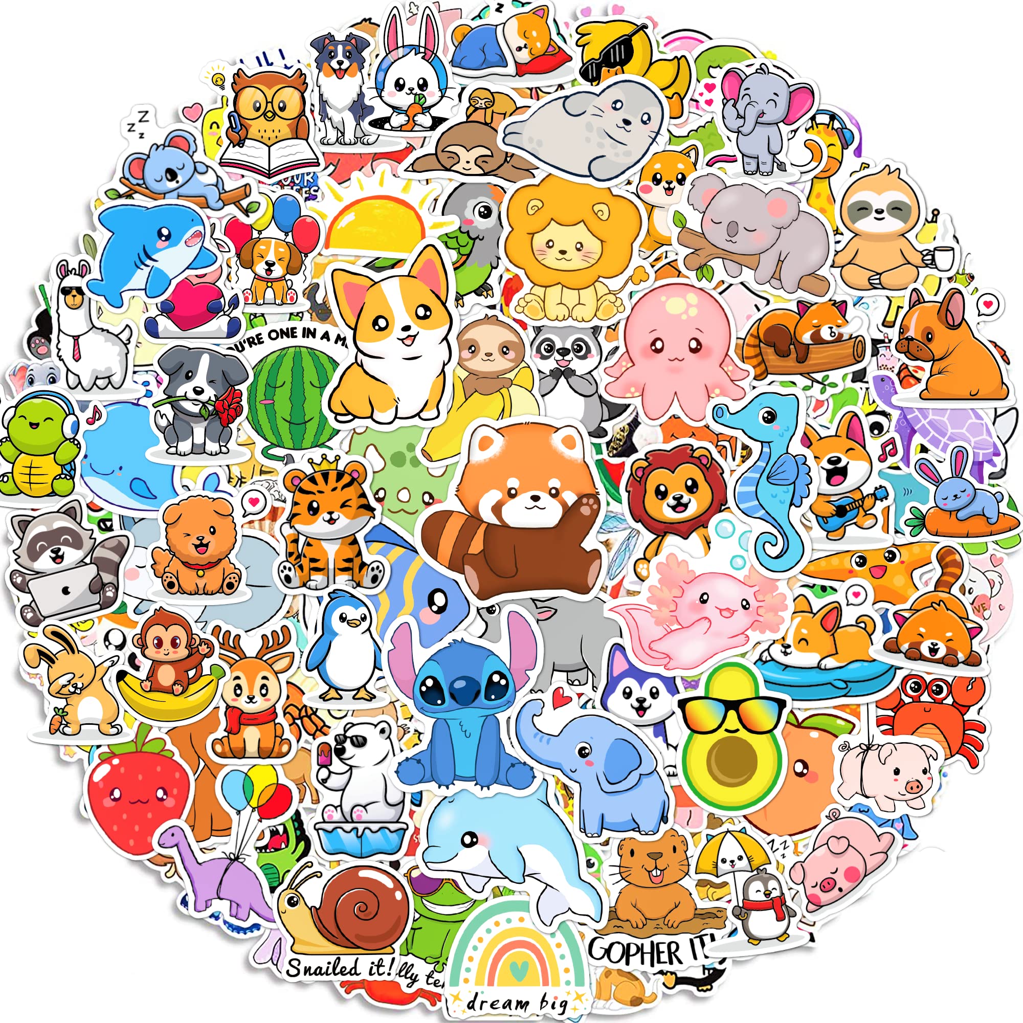 300Pcs Cute Animal Stickers - Funny Pun Vinyl Decals for Laptop, Water Bottle, Phone, Skateboard, Bumper - Durable & Waterproof - Perfect for Kids Party Favors, School Supplies & DIY Crafts