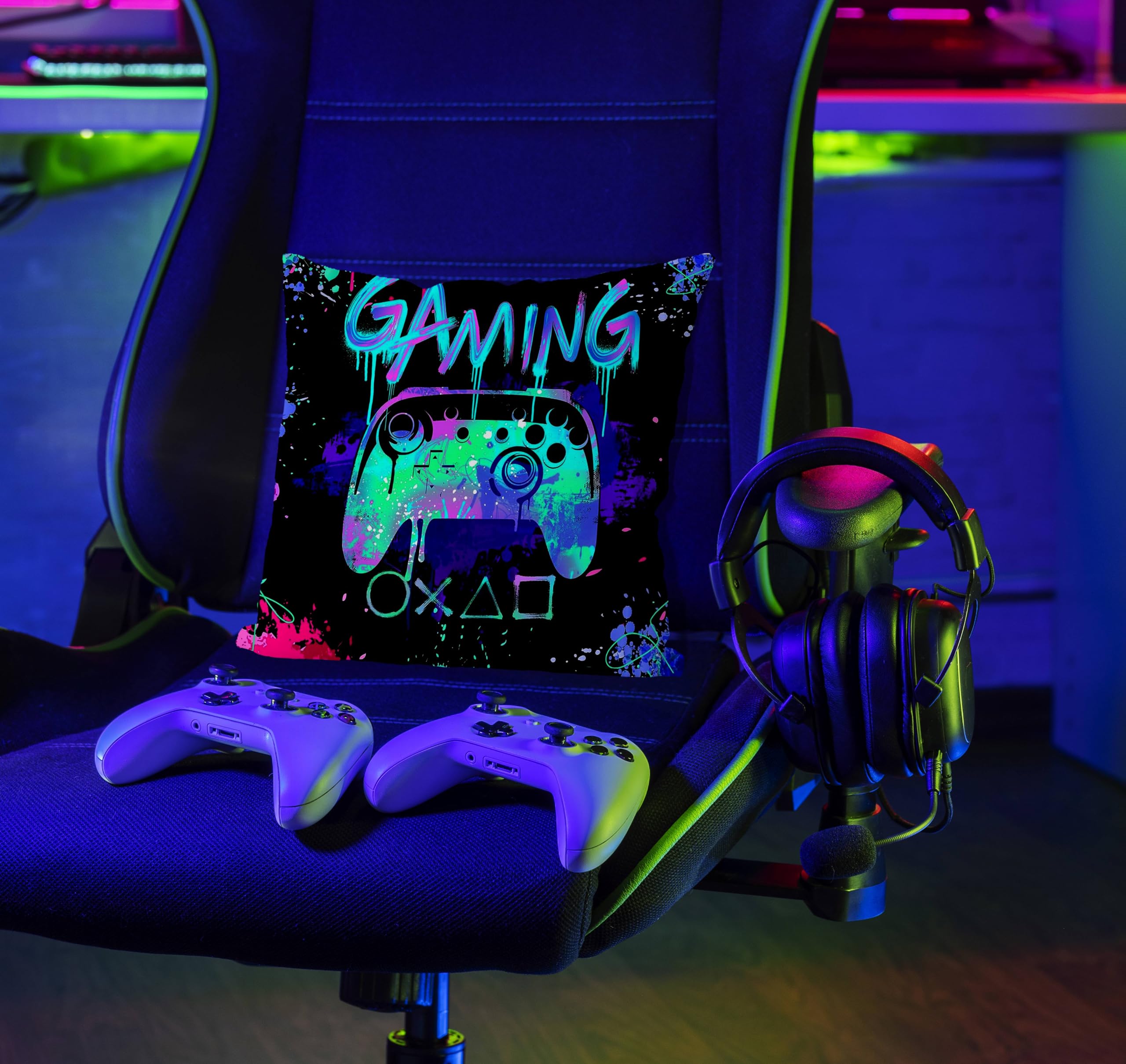 18x18 Gaming Pillow Covers - Gamer Room Decor for Boys - Video Game Themed Bedroom Accessories - Perfect for Gaming Rooms, Teen Boys' Bedrooms & Esports Themed Spaces