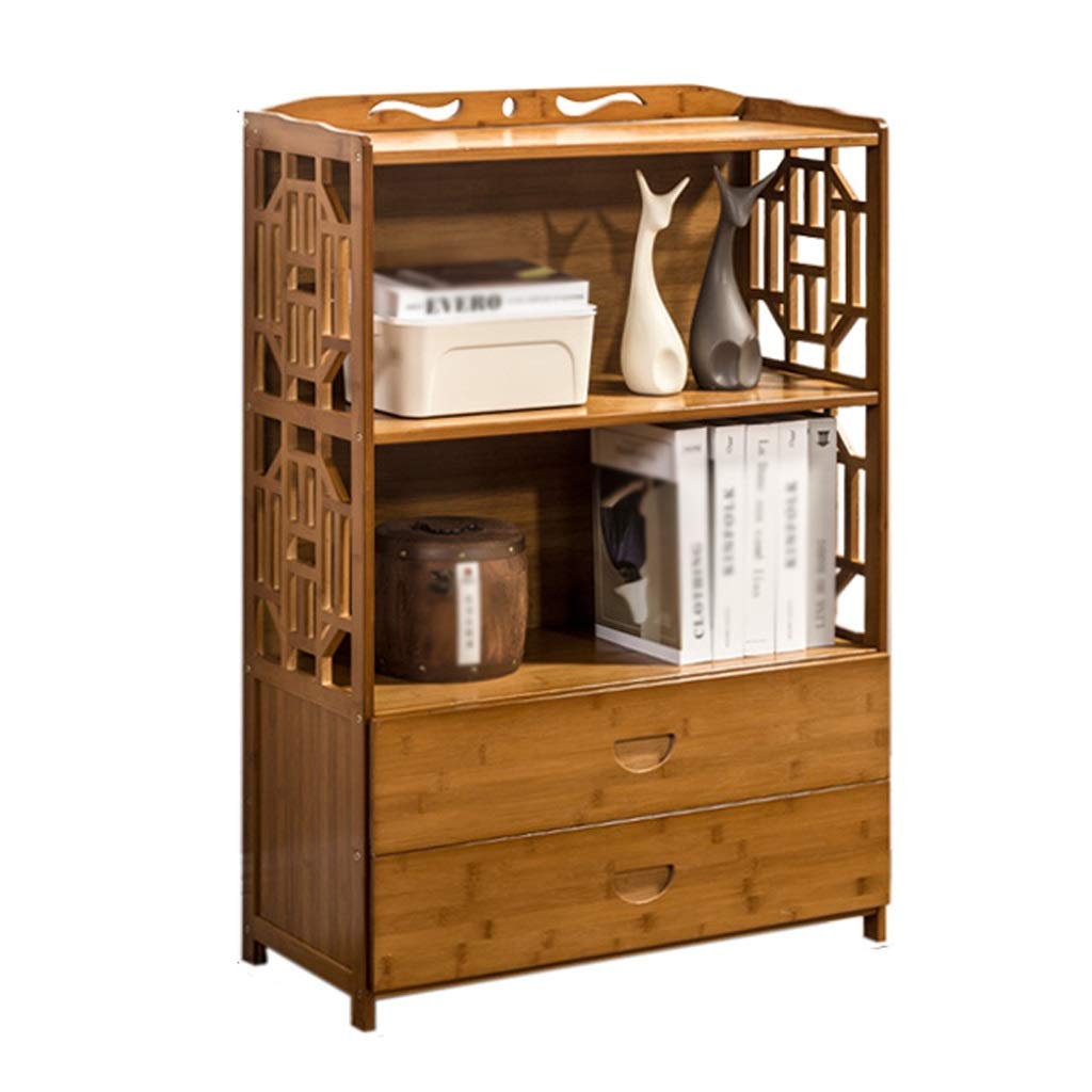 Vintage Bamboo Side Table with Storage Drawer - 70X29X99cm Coffee Table, Layered Cabinet for Living Room, Balcony & Small Apartments - High Capacity Retro Tea Table for Sofa, Books & Home Decor - MUMUJIN