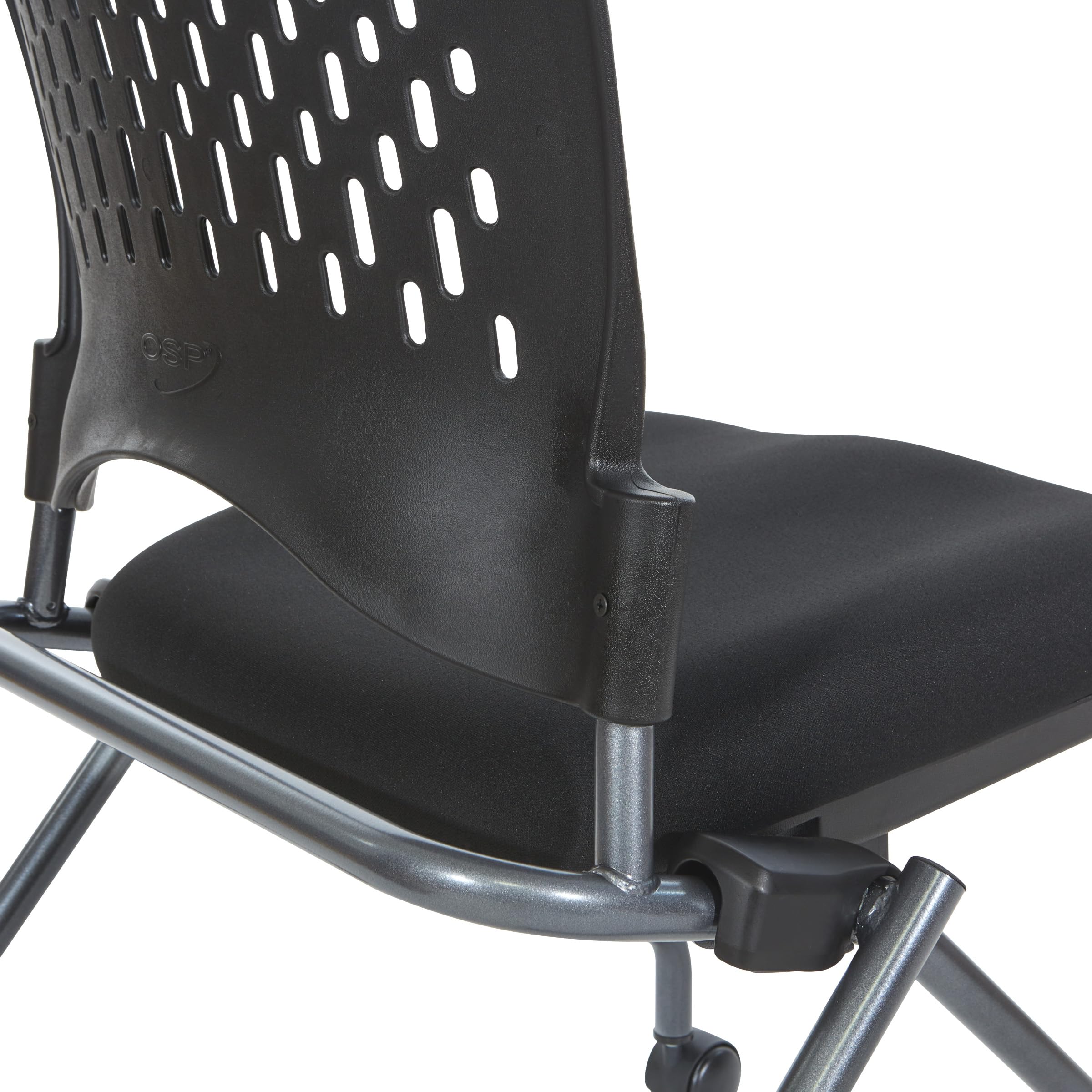 Office Star Deluxe Ventilated Plastic Wrap Around Back Folding Nesting Chair 2-Pack with Coal FreeFlex Fabric - Perfect for Office, Conference Rooms, Events & Home Use