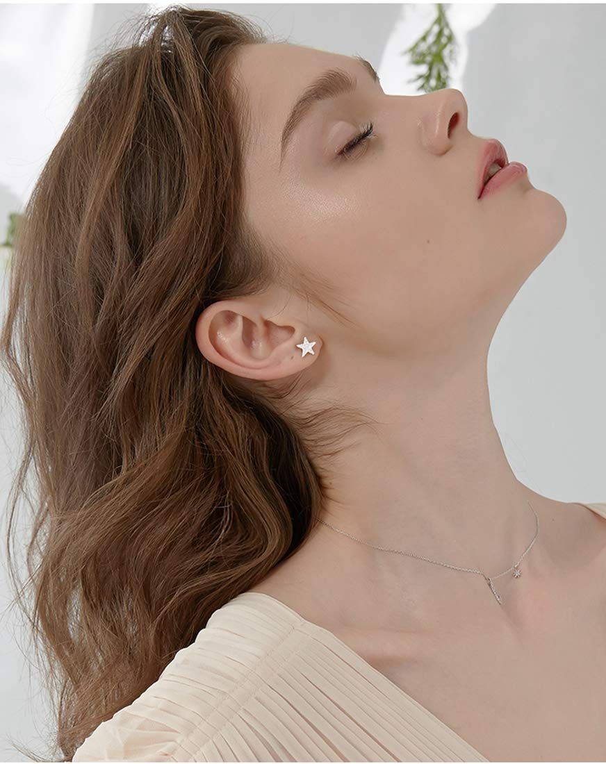 925 Sterling Silver Asymmetric Star Moon Crawler Earrings for Women - Dangling Chain Cuff Earrings for Party, Date Night & Special Occasions