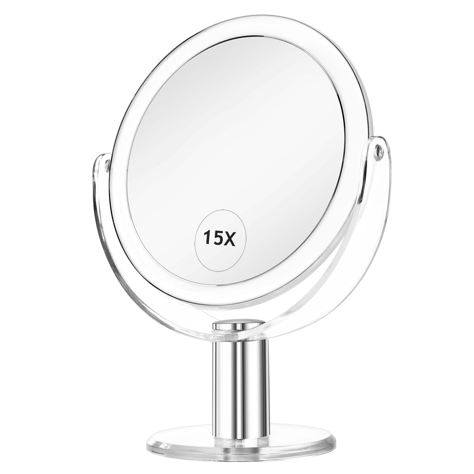 Vanity Mirror with Stand - 1X/15X Magnification Double Sided 360° Swivel Makeup Mirror (7.4 Inch) for Precise Makeup Application, Skincare & Eyebrow Grooming - Perfect for Bathroom, Bedroom & Travel