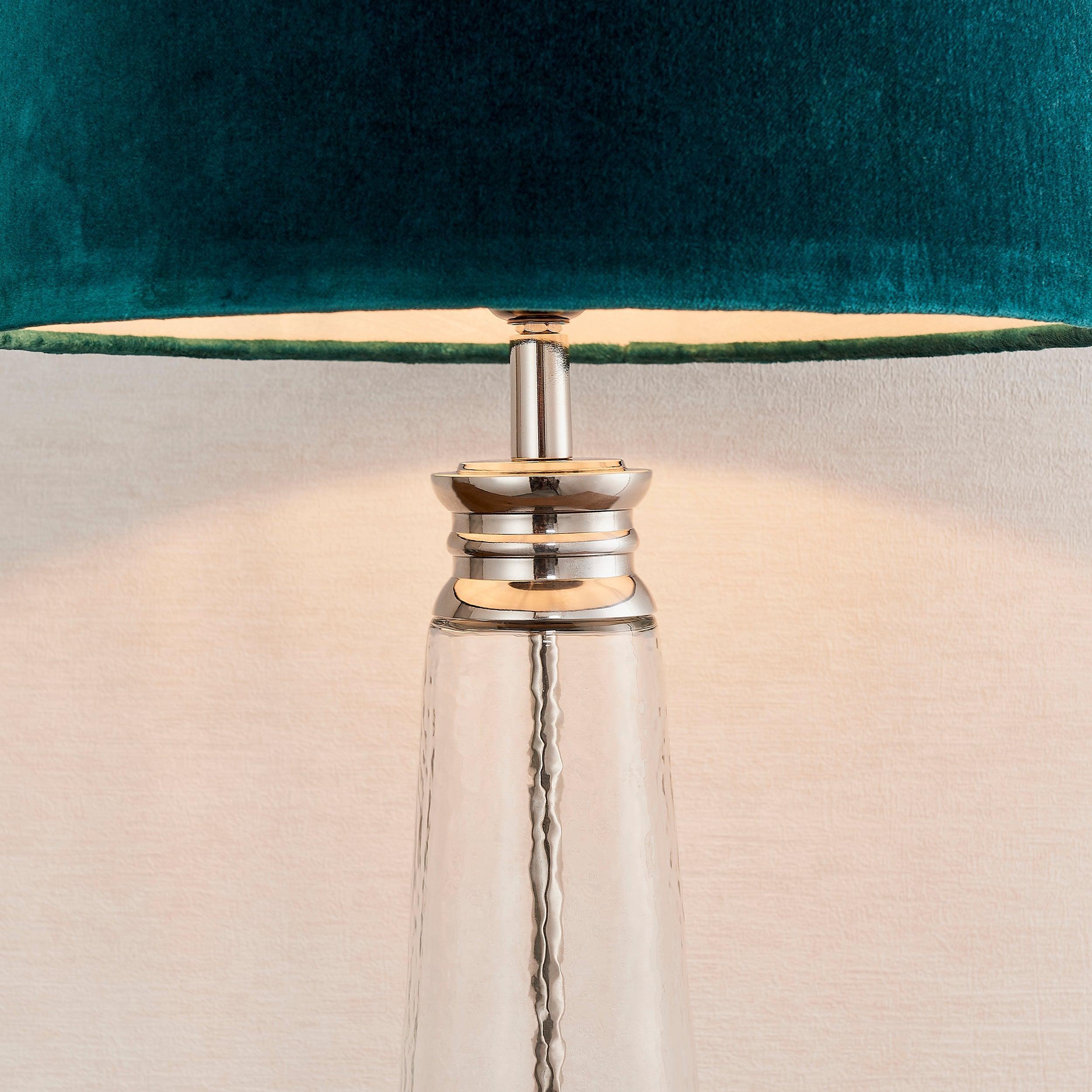 Endon Winslet 1-Light Hammered Glass Table Lamp with Teal Shade - Modern Bedside Lighting for Bedroom, Living Room & Office Decor