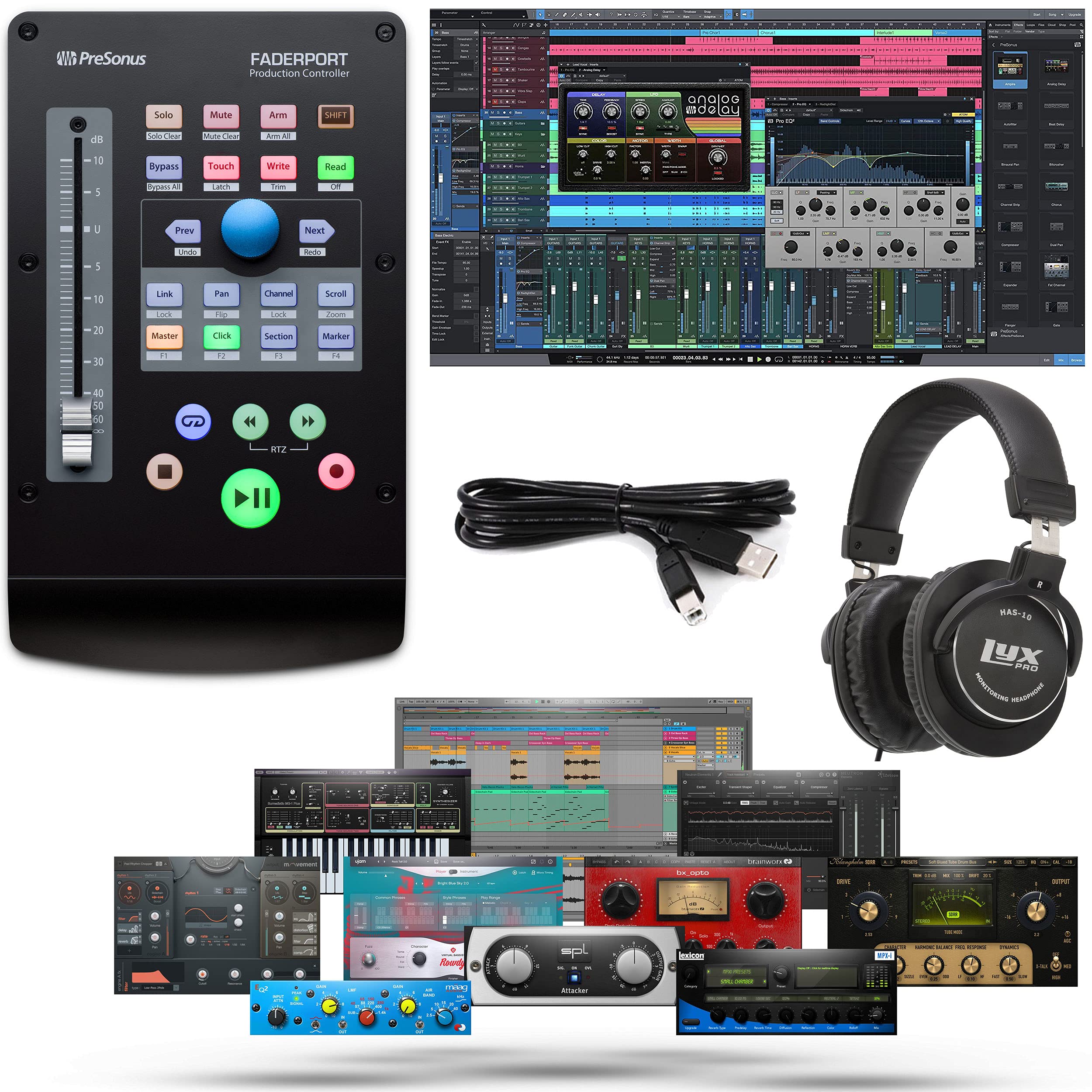 PreSonus FaderPort Single-Fader USB DAW Control Surface with Studio One Software, Plug-in Suite & LyxPro Headphones - Perfect for Music Production, Podcasting & Home Studio Recording