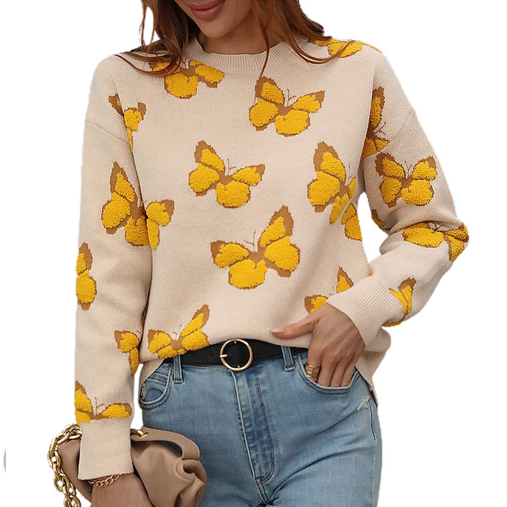 JUNBOON Women's Casual Leopard Print Knitted Pullover Sweater - Long Sleeve Crew Neck Jumper Top for Fall & Winter Fashion | Cozy Office Wear & Weekend Outfits