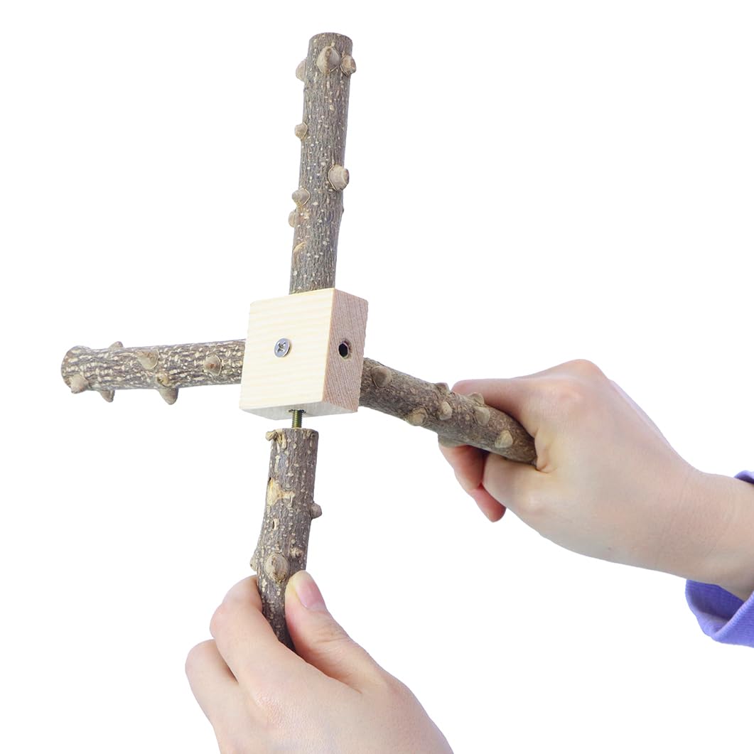 Interactive Spinning Wooden Bird Perch Stand Toy - Fun Parrot Perch for Parakeets, Budgies, Lovebirds & Cockatiels - Cage Accessory for Play & Exercise