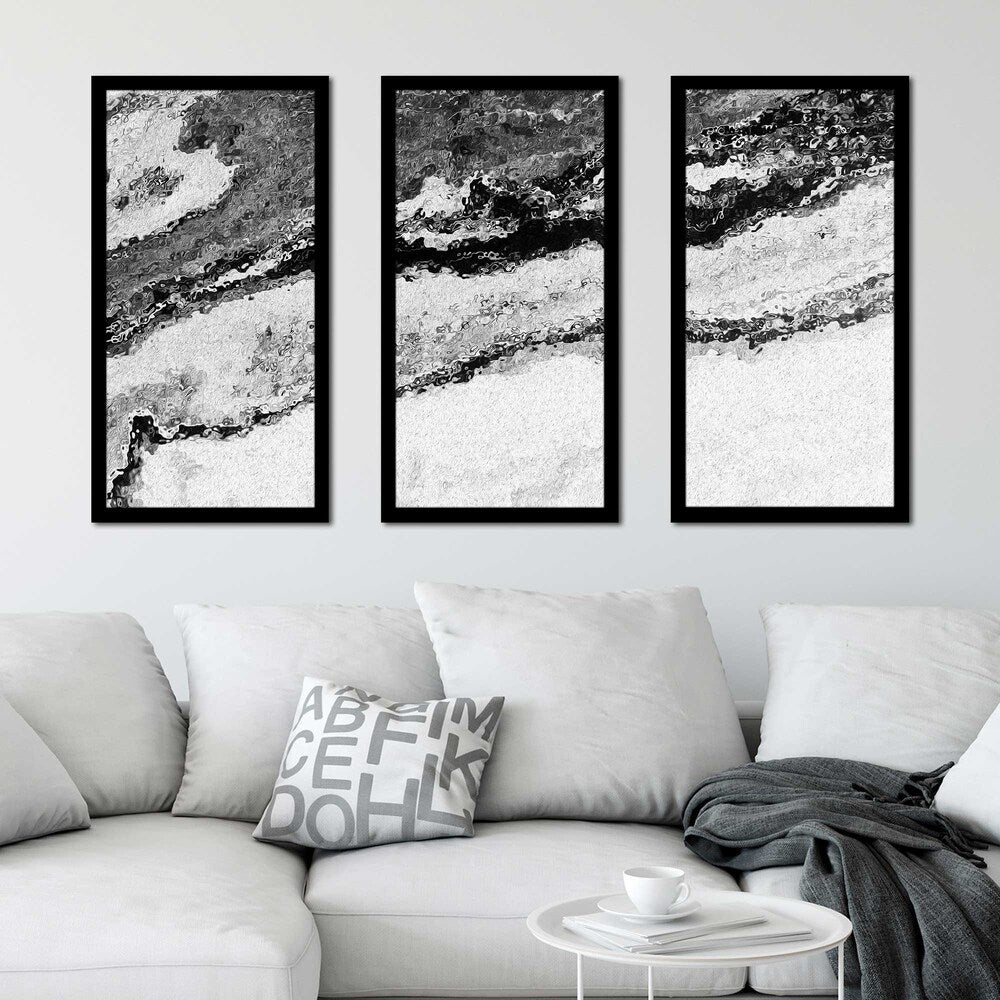 Black and White II Framed Acrylic Wall Art Set of 3 - Modern Abstract Canvas Paintings for Living Room, Bedroom & Office Decor