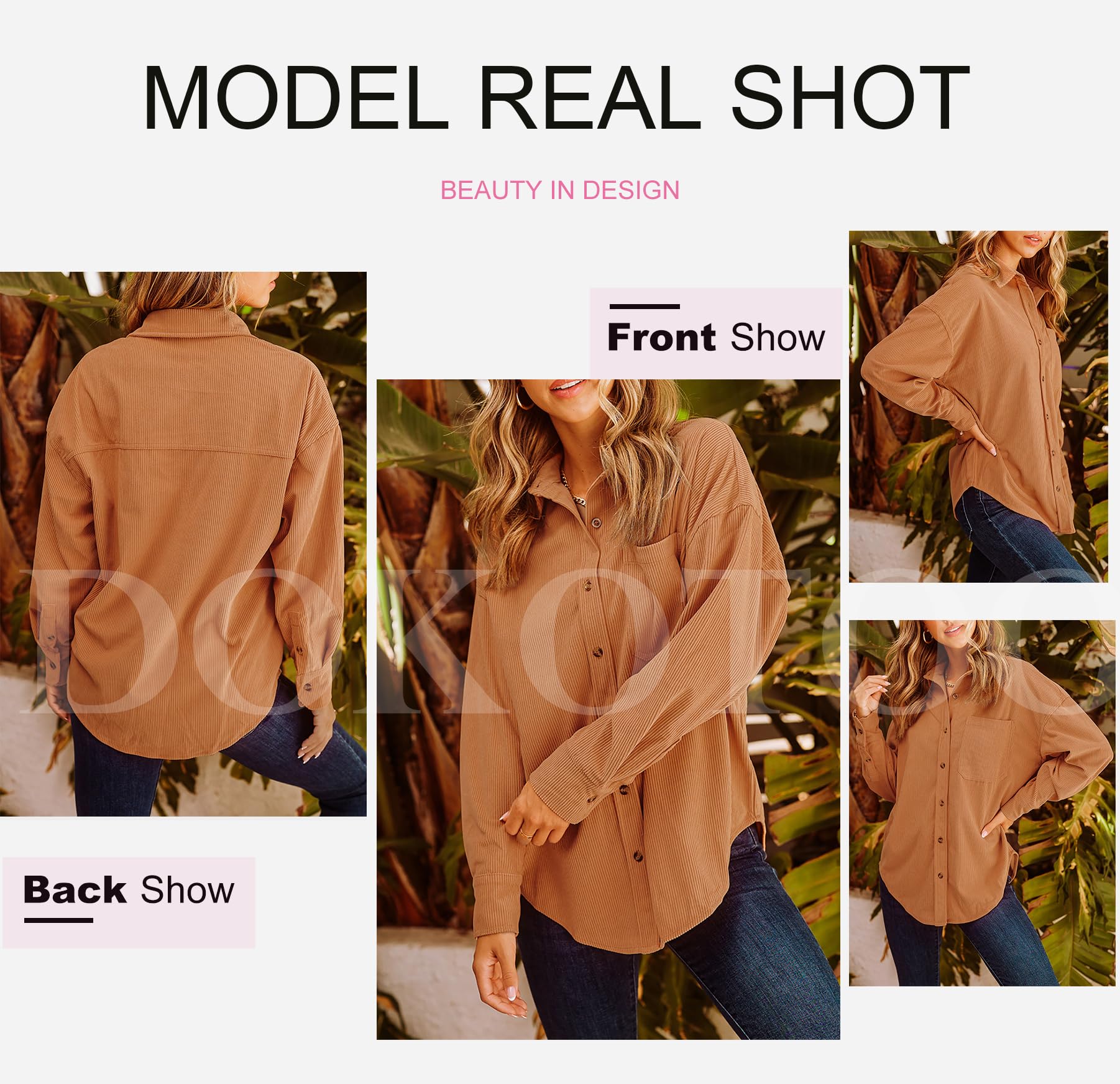 Dokotoo Women's Corduroy Button Down Shirt - Long Sleeve Oversized Boyfriend Blouse for Casual & Work Wear | Fall Winter Fashion Layering Top