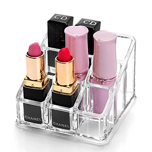 Sooyee 9-Slot Acrylic Lipstick Organizer & Cosmetic Display Case - Clear Makeup Storage for Lipsticks, Brushes, Bottles | Perfect for Vanity, Bathroom & Travel Organization