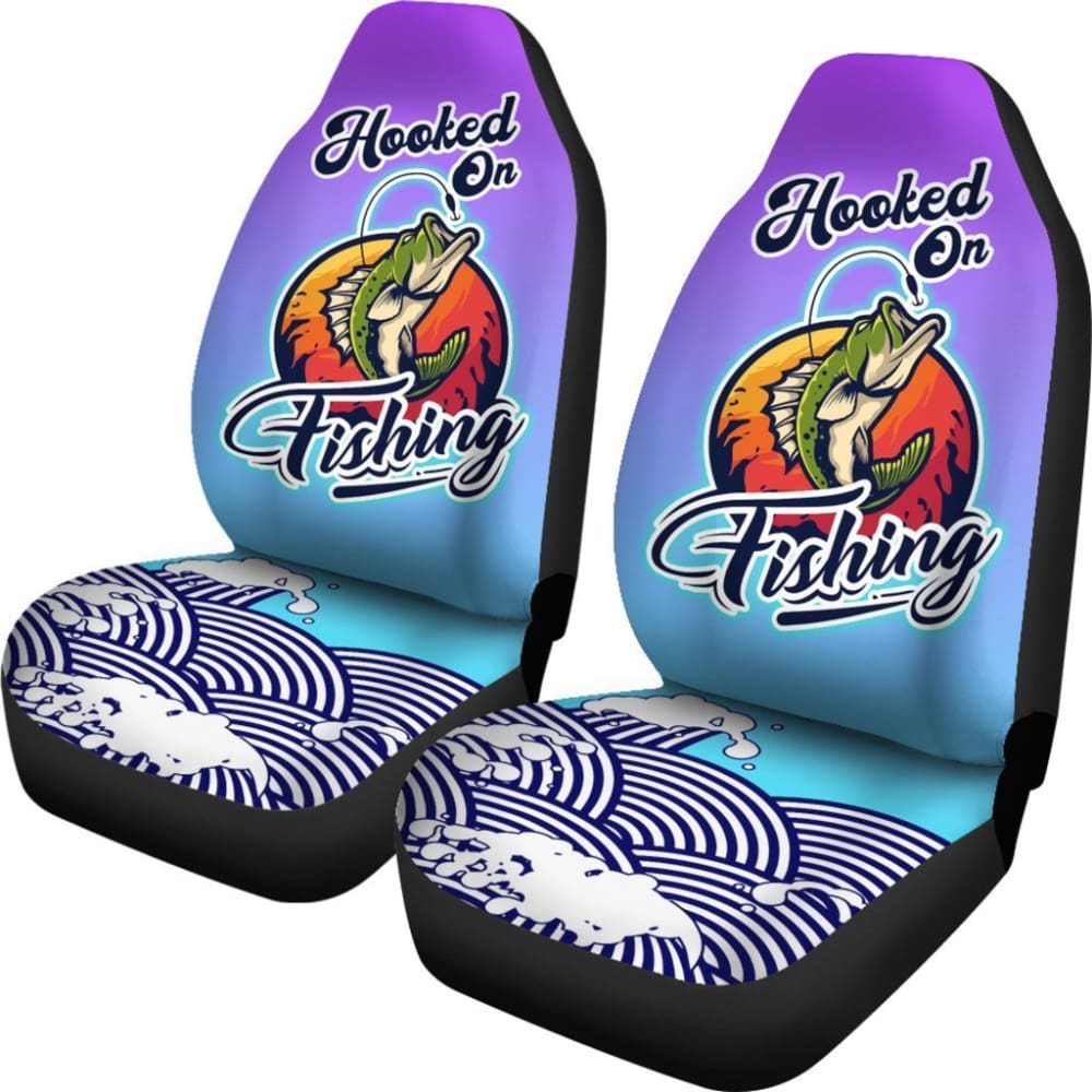 Premium Bass Fishing Car Seat Covers - Durable Hooked On Fishing Design for Trucks & SUVs - Perfect for Anglers & Outdoor Enthusiasts - Ideal for Fishing Trips & Outdoor Adventures