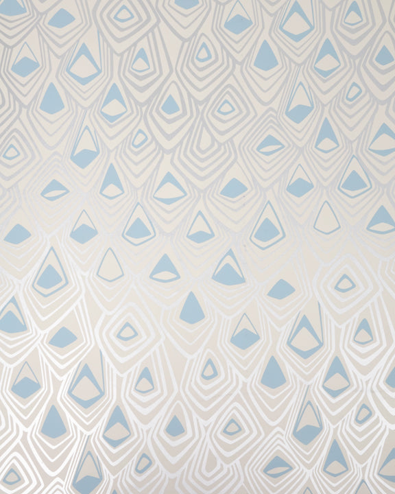Boho Diamond Wallpaper - Metallic Silver & Fairy Blue on Off White | Peel & Stick Removable Wallpaper for Bedroom, Living Room, Nursery Decor
