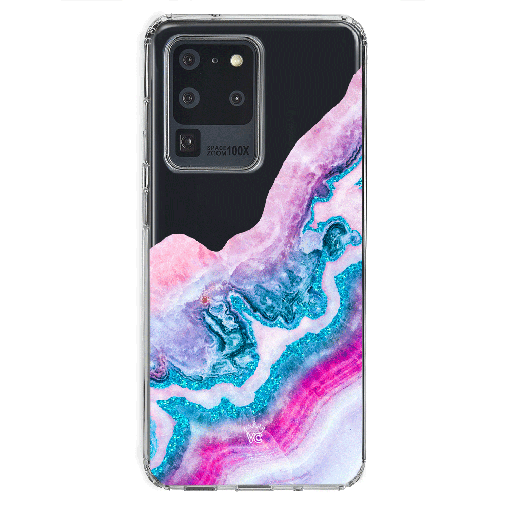 Geode Glitter Clear Samsung Phone Case - Shatterproof Protective Cover for Galaxy S21/S20/Note 20 - Sparkle Crystal Design for Women & Girls - Perfect for Daily Use, Parties & Gift Giving