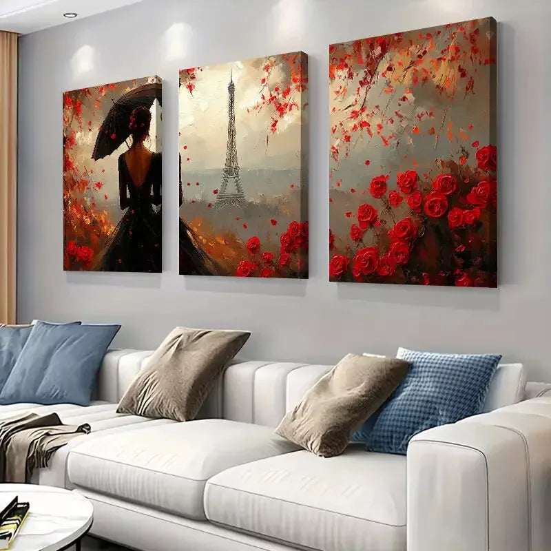 3-Piece Romantic Eiffel Tower Silhouette Wall Art Set - Framed Canvas 50x70cm | High Quality Print | 100% Australian Made | Ready to Hang | Perfect for Living Room, Bedroom & Office Decor