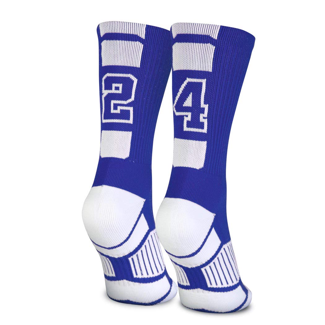 Custom Team Number Crew Socks for Youth & Adults - Athletic Sports Socks in Blue | Personalized with Your Chosen Number | Perfect for Basketball, Soccer & Team Sports