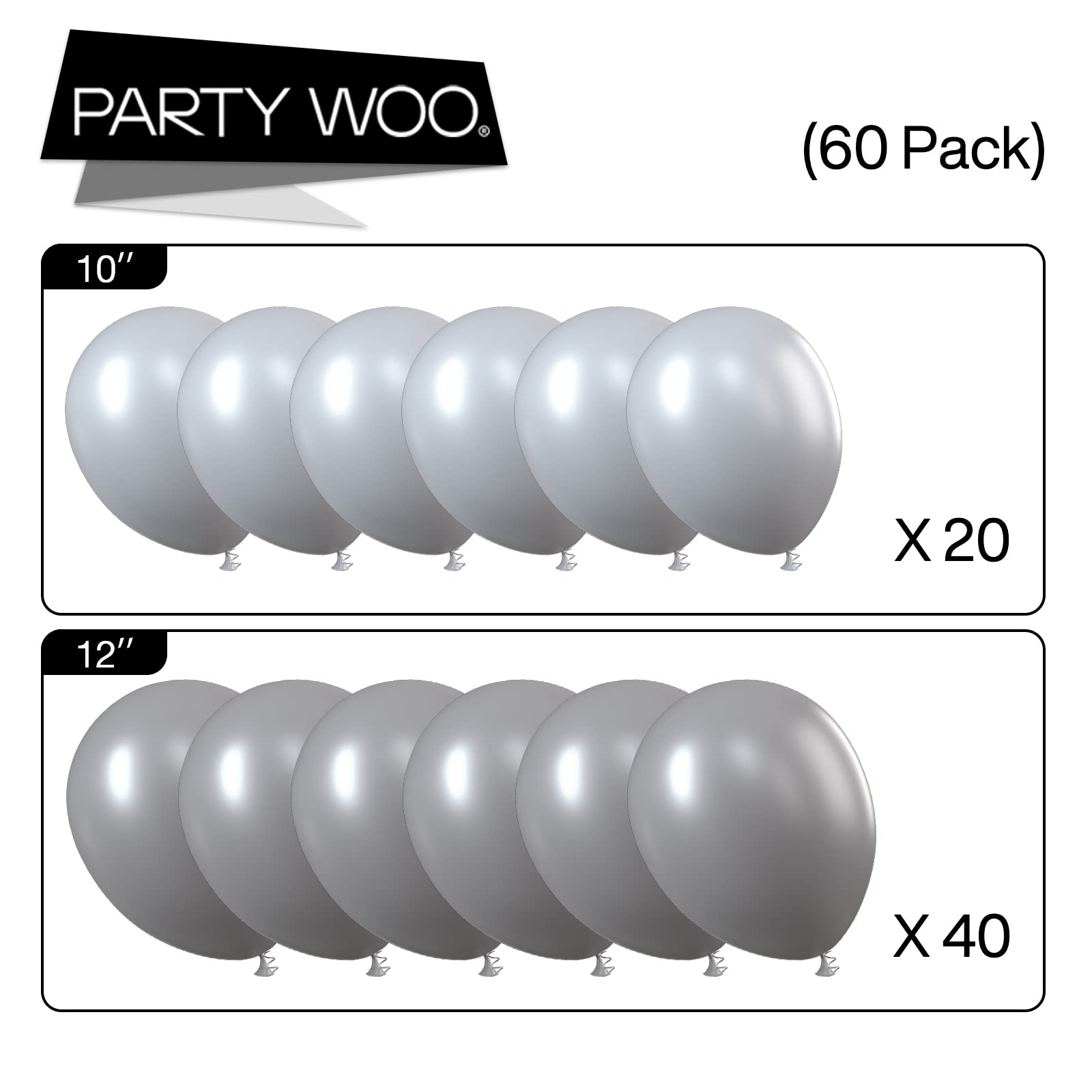 60 Pack Gray Balloons Set - 12 Inch Dark Gray, 10 Inch Pastel & Light Gray Latex Balloons for Party Decorations, Baby Showers, Birthdays, Weddings & Graduation Celebrations