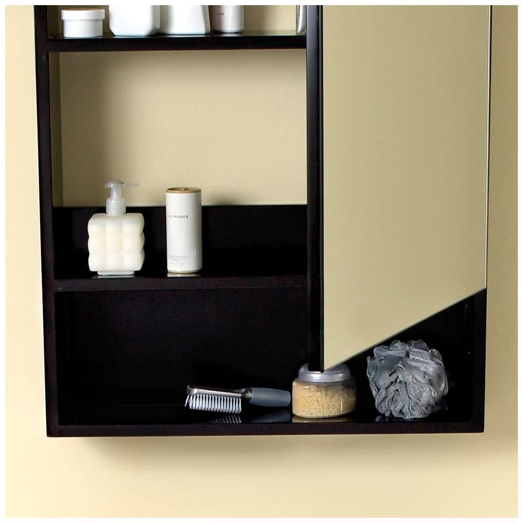 Fresca 24 Inch Gray Bathroom Medicine Cabinet with Small Bottom Shelf - Wall Mounted Mirror Storage for Bathroom Organization & Small Space Saving