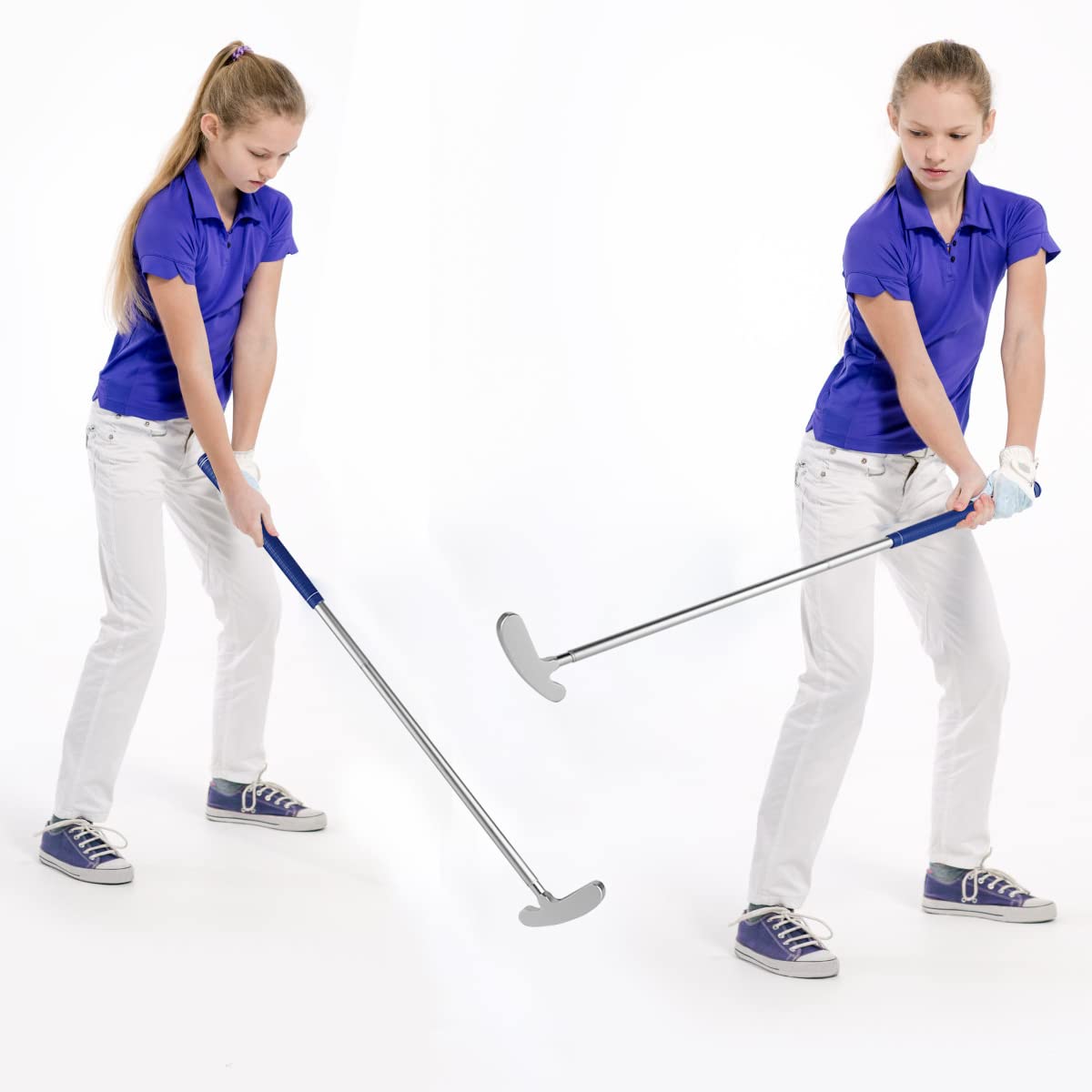 **Kids Golf Clubs Set - 6063 Aluminum Alloy Right/Left Handed Putter with 5 Plastic Golf Balls for Boys & Girls Ages 5-9 - Indoor & Outdoor Mini Golf Gift for Birthday, Backyard, School PE Class (Silver)**