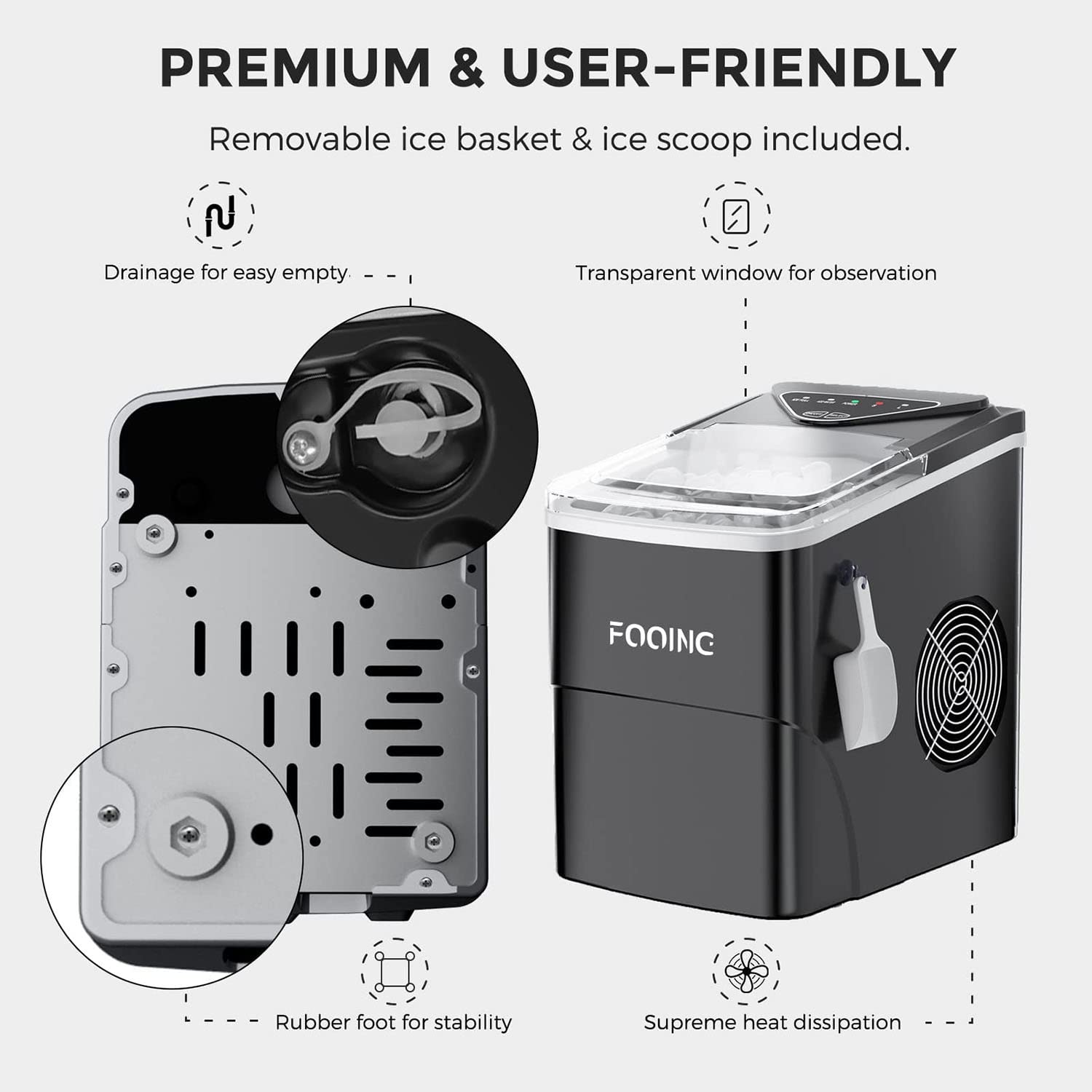 Automatic Ice Maker Machine with Self-Cleaning Function - 33lbs/24h, 9 Ice Cubes in 6 Minutes, Ultra Quiet Countertop Ice Cube Maker for Home, Office, Bar, Restaurant, Party and RV Use