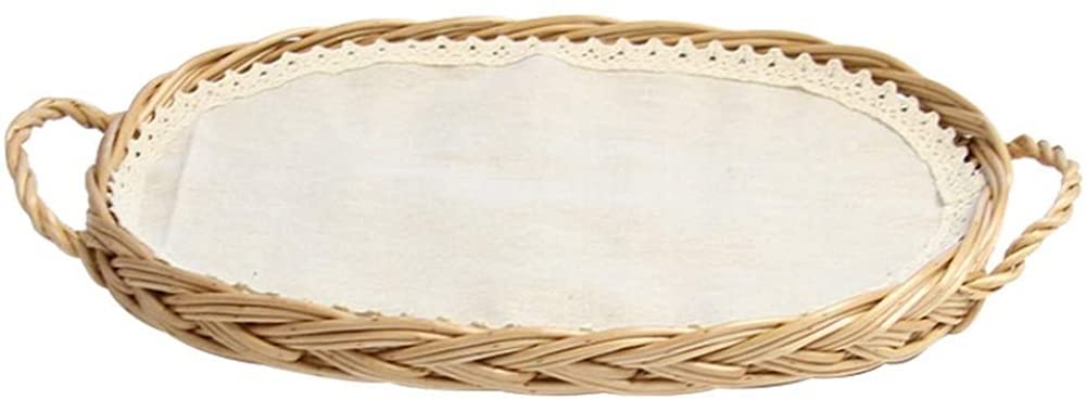 Round Woven Rattan Bread Basket with Handles - Multipurpose Serving Tray for Crackers, Coffee, Breakfast & Fruits | Farmhouse & Rustic Kitchen Decor | Perfect for Picnics, Brunch, Tea Parties & Wedding Receptions | Ideal for Breakfast in Bed, Coffee Table Centerpiece & Country Kitchen Storage | Great for Home Decor, Hosting Gatherings & Outdoor Entertaining | Use for Cozy Cottage Vibes, Rustic-Themed Events & Buffet Serving