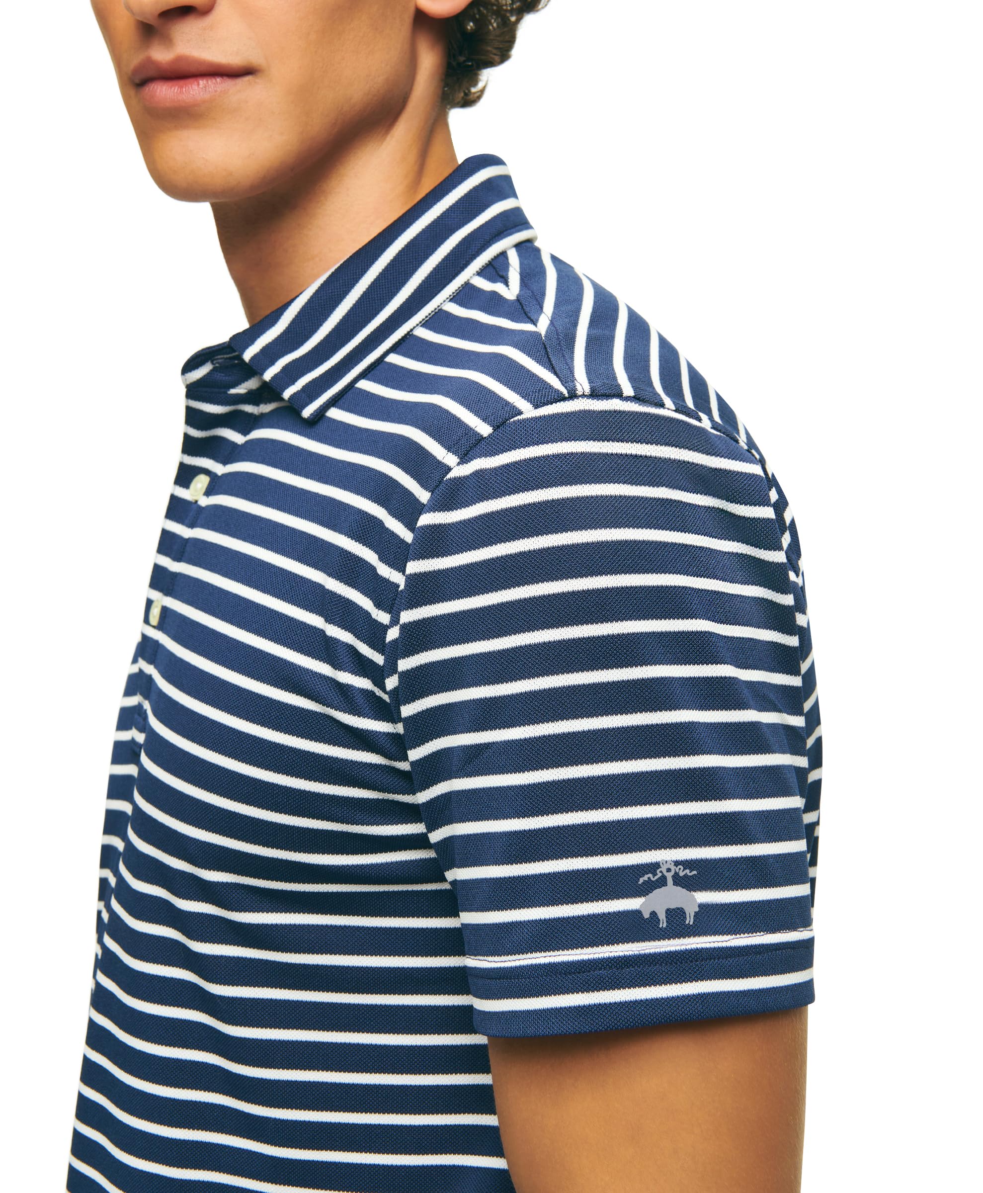 Brooks Brothers Men's Performance Stretch Short Sleeve Stripe Golf Polo Shirt - Moisture Wicking, UV Protection for Golf, Tennis & Casual Wear