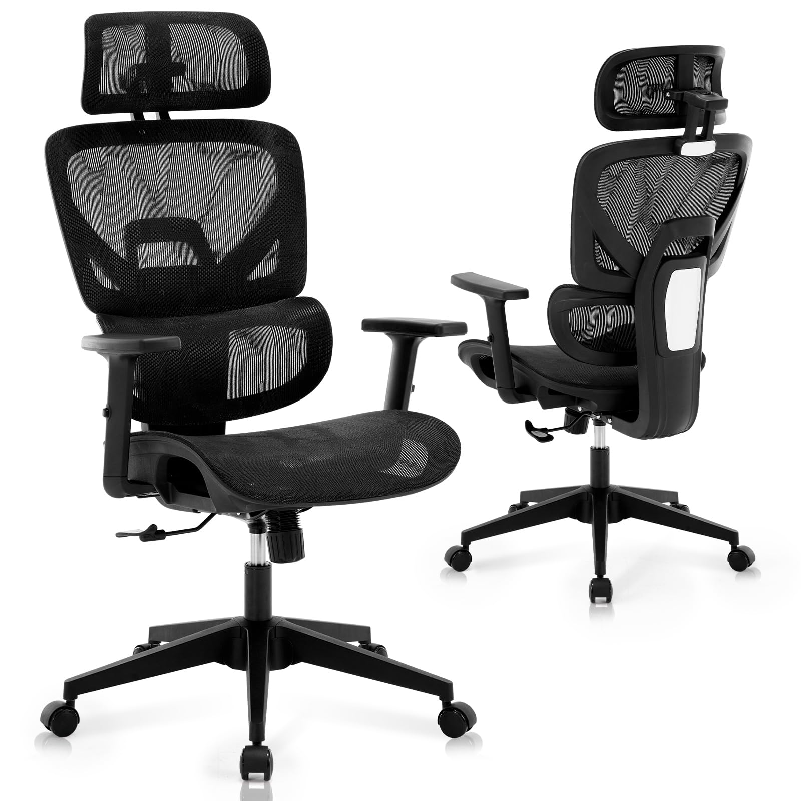 Ergonomic Office Chair with High Back & Lumbar Support - Big & Tall Mesh Desk Chair for Home Office, 400LB Capacity, Adjustable Armrests & Wheels - Perfect for Long Work Hours, Gaming, and Remote Work Comfort