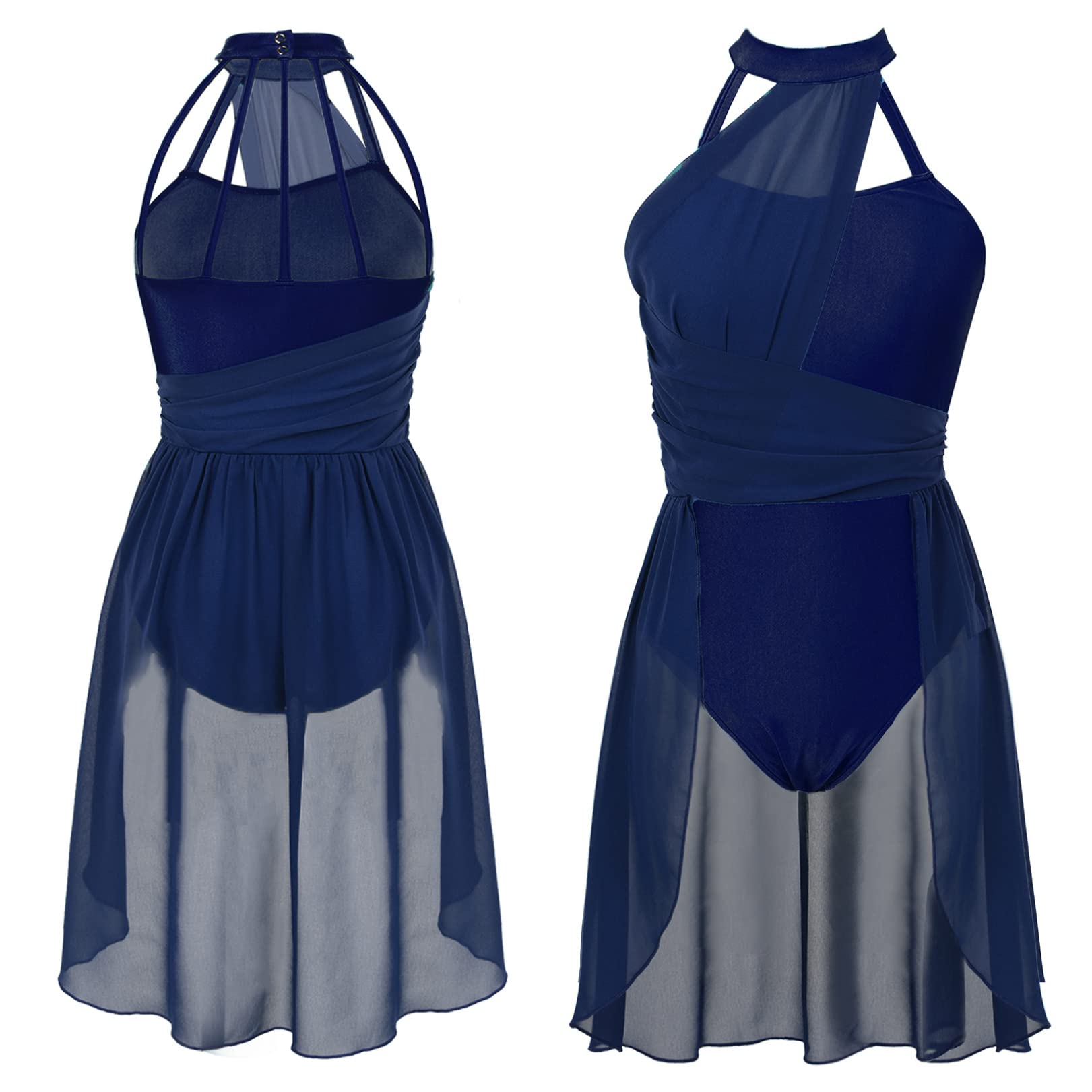 FEESHOW Women's Lyrical Ballet Dance Dress - Halter Neck Leotard for Contemporary & Modern Dance Performance - Perfect for Recitals, Competitions and Dance Classes