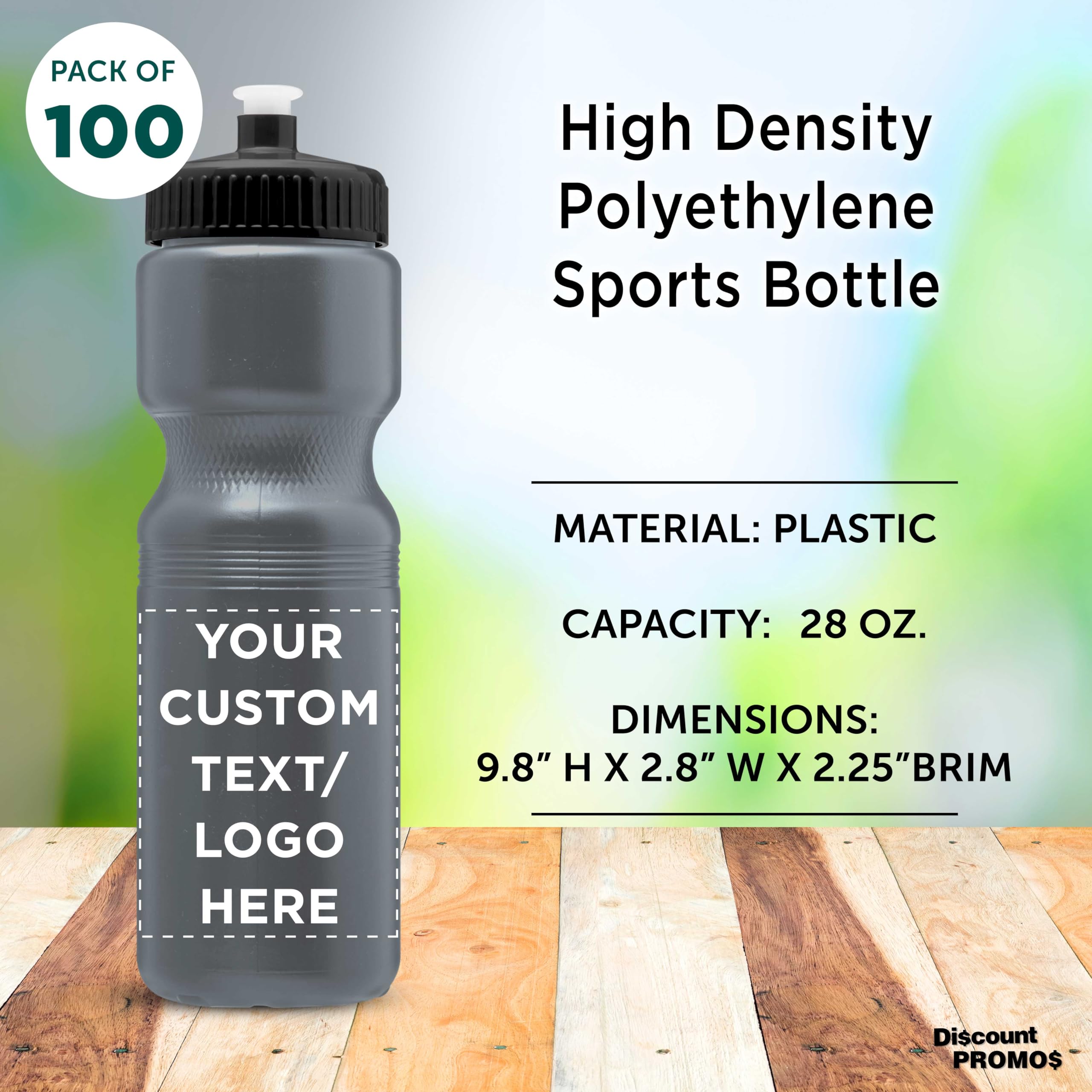 28 oz Custom Push Cap Plastic Water Bottles - Bulk Pack of 100 - Personalized Water Bottles for Gym, Hiking, Camping & Outdoor Sports - Durable & Reusable - Ideal for Team Events, Corporate Gifts & Promotional Giveaways - Silver