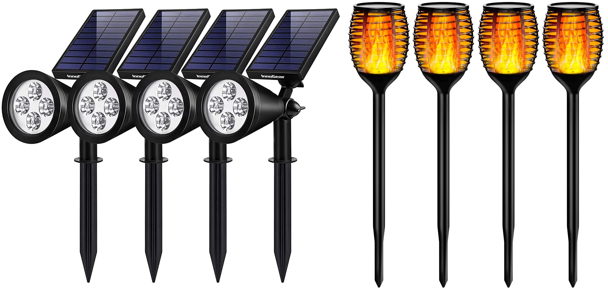 InnoGear 8-Pack Solar Spotlight & Torch Lights - IP67 Waterproof Outdoor Solar Lights for Yard, Garden, Pathway - Auto On/Off Landscape & Wall Lighting - Perfect for Backyard, Patio, Deck & Driveway Lighting