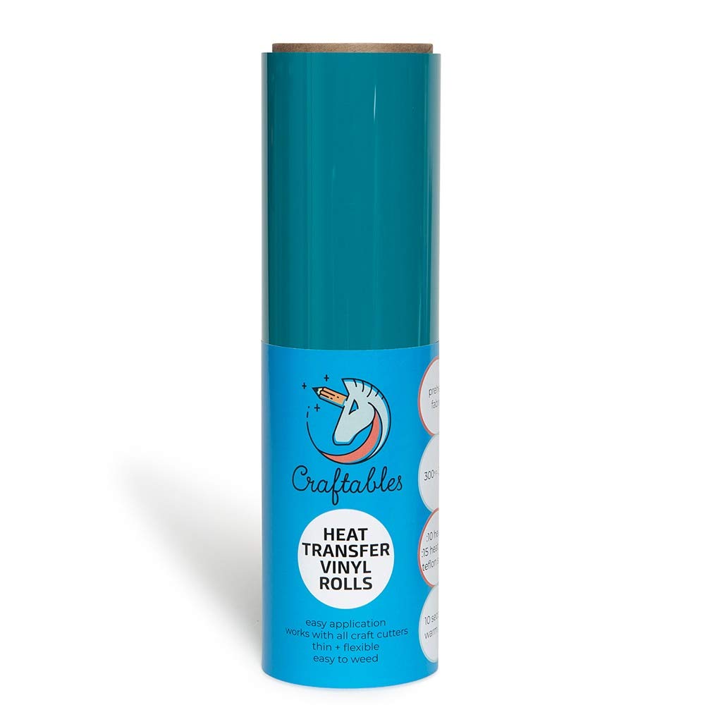 Craftables Teal Heat Transfer Vinyl Roll HTV 25 ft. - Easy to Weed Iron On Vinyl for T-Shirts, DIY Crafts, Silhouette Cameo & Cricut Machines | Perfect for Custom Apparel, Home Decor & Personalized Gifts