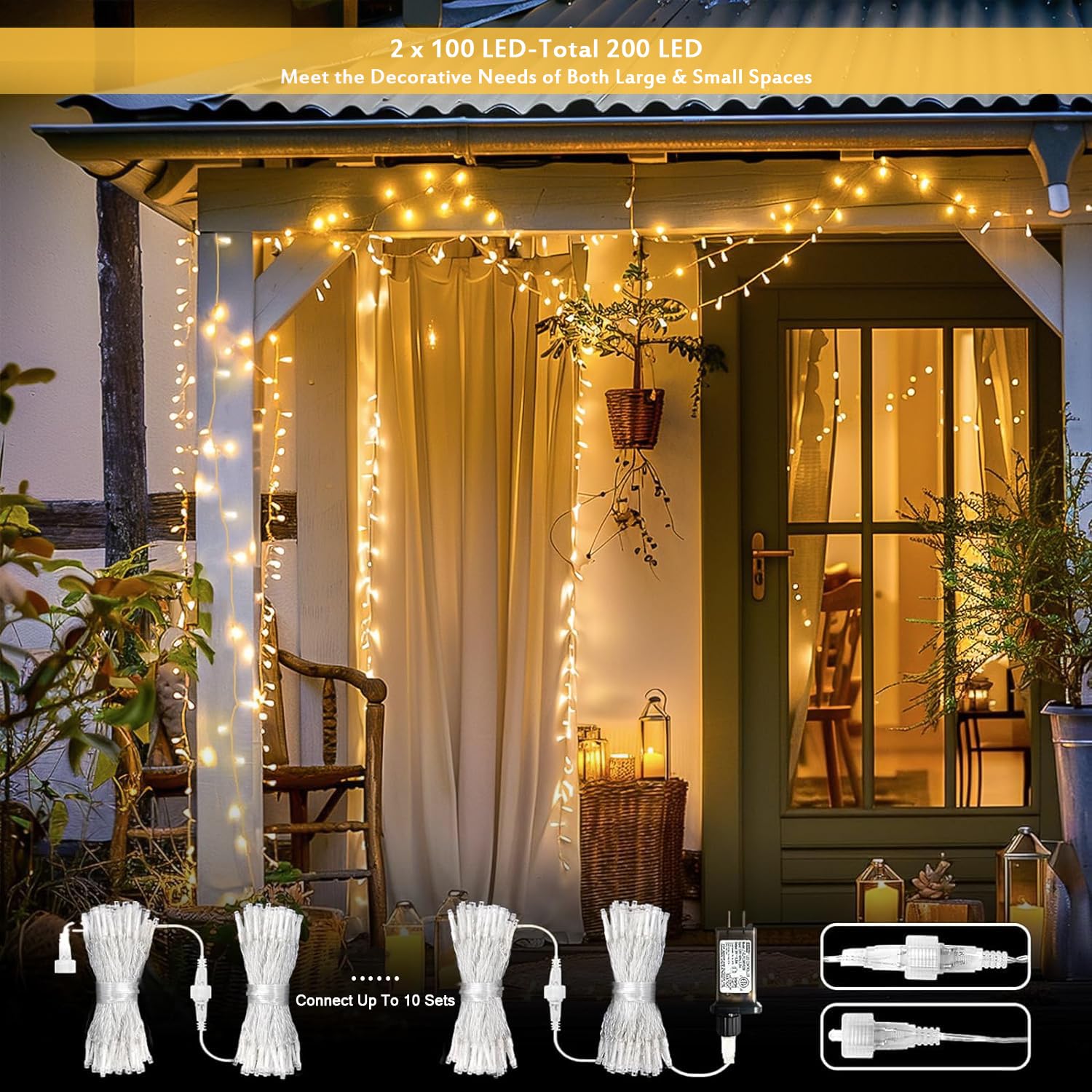JMEXSUSS 2 Pack 100 LED Warm White String Lights - 33ft Connectable Indoor/Outdoor Christmas Lights with 8 Modes (Twinkle, Steady, etc) - Perfect for Bedroom, Tree, Window, Wedding, Patio, Party & Holiday Decorations
