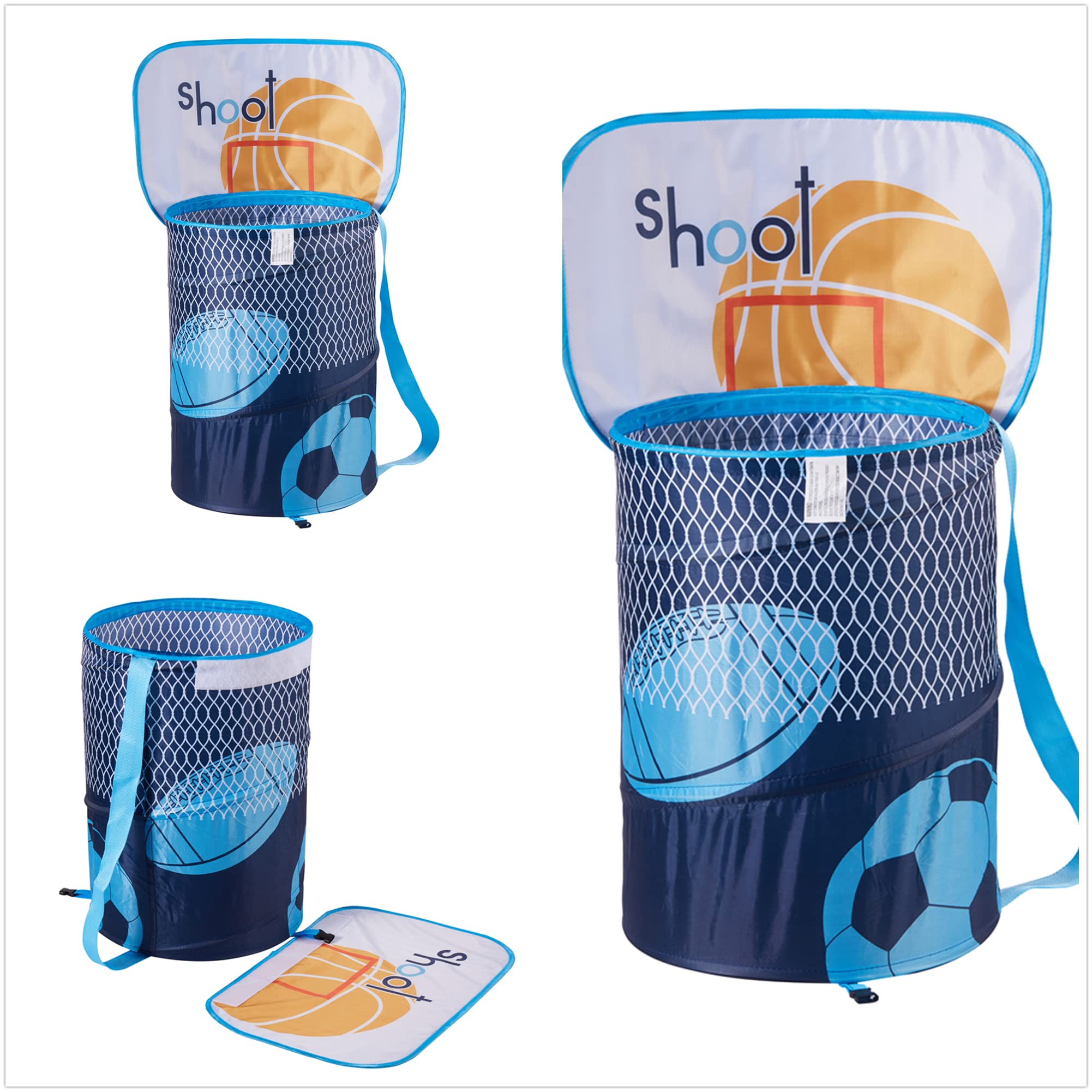 AO BLARE 14X19 Inch Foldable Basketball Hoop Toy & Laundry Storage Basket - Multi-Purpose Clothes Hamper, Toy Organizer & Sports Toy for Kids - Perfect for Bedroom, Playroom & Dorm Organization
