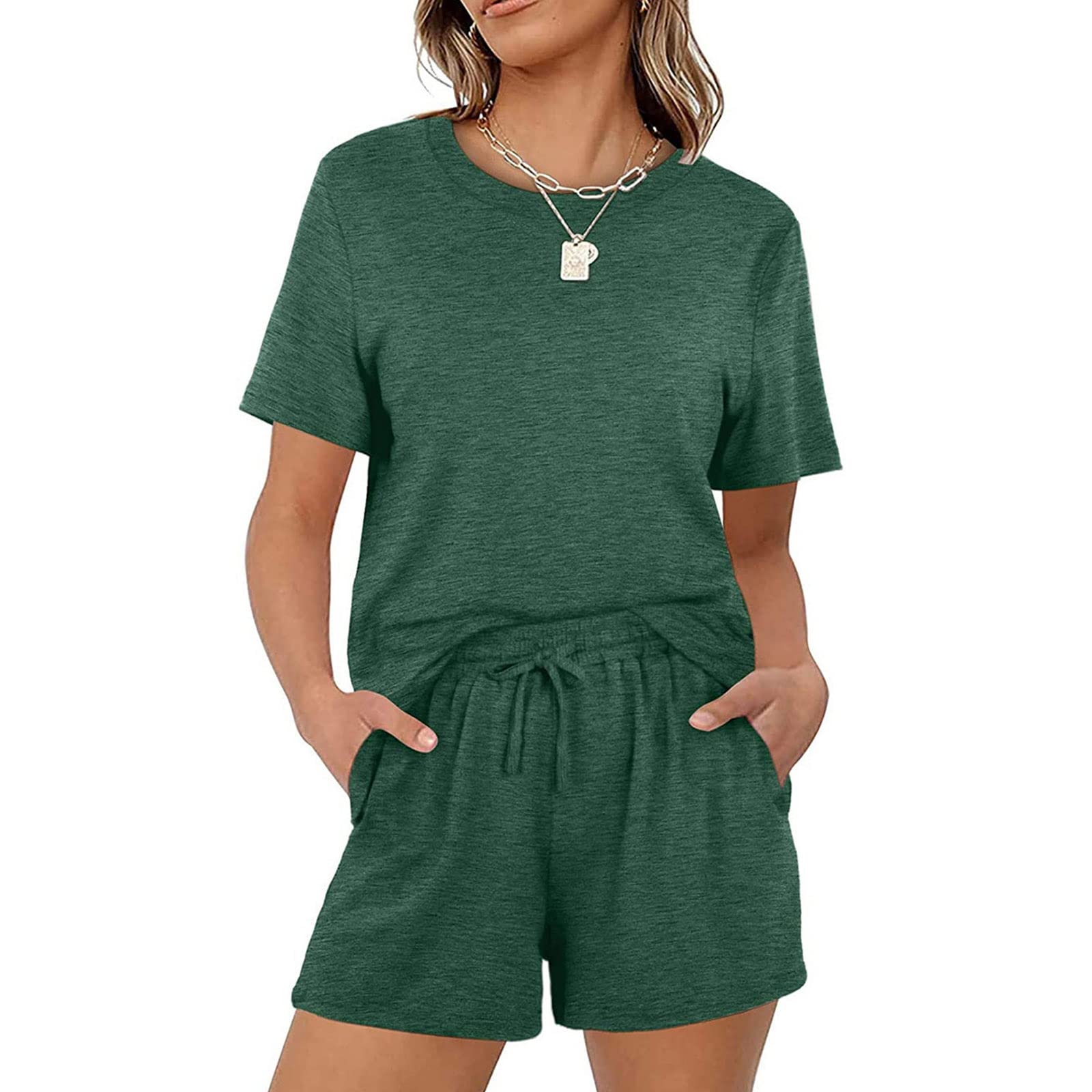 Evzosrz Women's 2-Piece Summer Outfit - Lounge Matching Set with Short Sleeve Top & Shorts | Comfy Vacation Clothes for Beach, Travel & Casual Wear