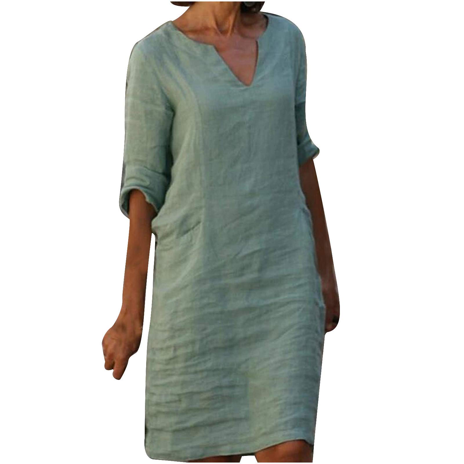 Women's Half Sleeve V-Neck Floral Print Mini Shift Dress - Casual Summer Vacation Dress for Beach, Party & Evening Wear (Green)