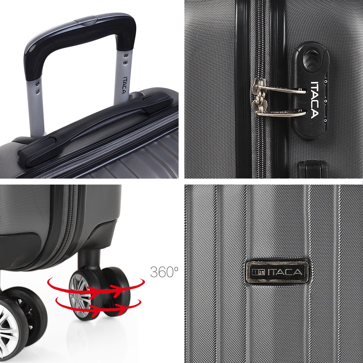 ITACA 76cm Anthracite Hardshell Suitcase - Lightweight, Durable Luggage for Travel, Business Trips & Vacations