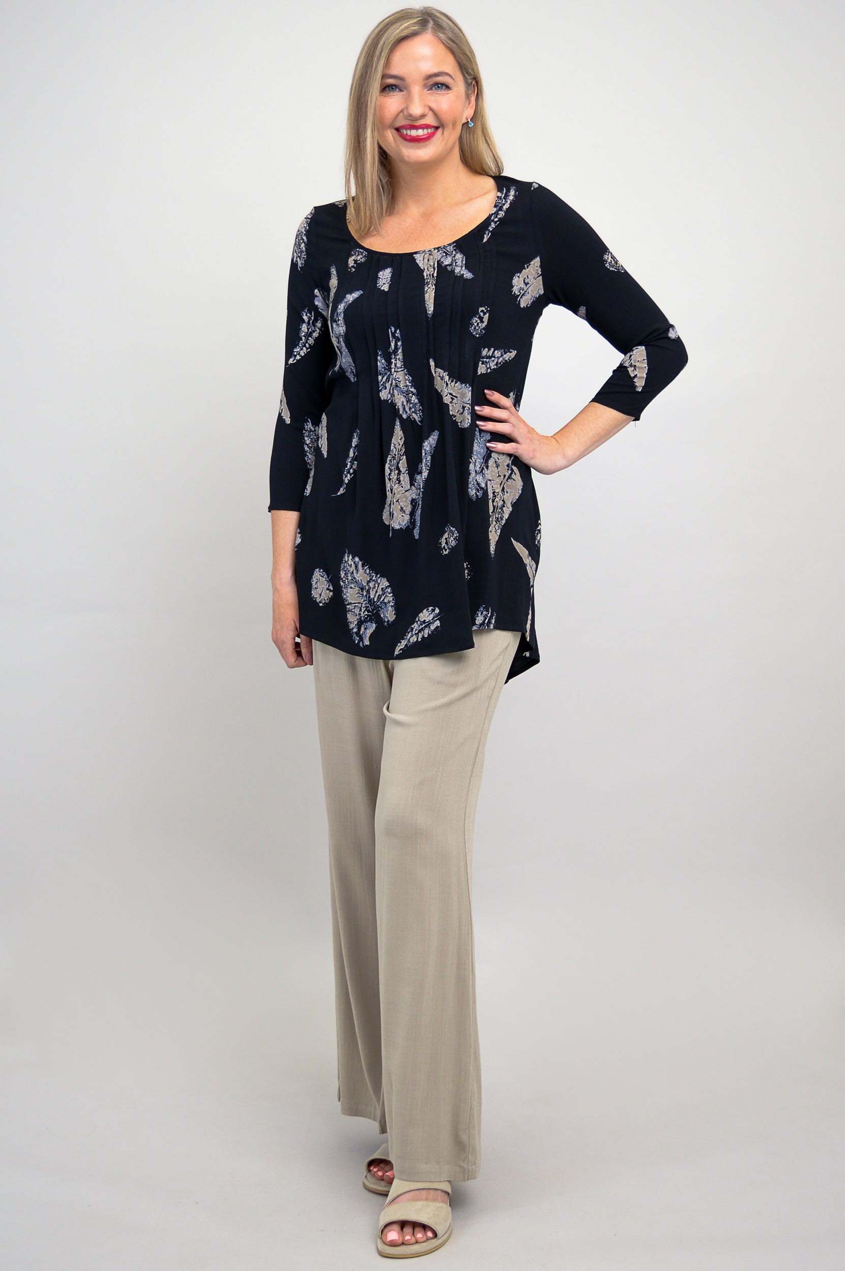Harper Top with Leaf Shadow Print - Soft Linen Bamboo Fabric - Perfect for Summer Outfits & Casual Wear