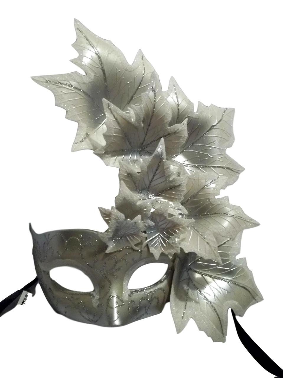 Elegant White Silver Leaf Mask for Masquerade Balls, Prom, Mardi Gras & Costume Parties - Perfect for Halloween, Venetian Carnivals & Themed Events