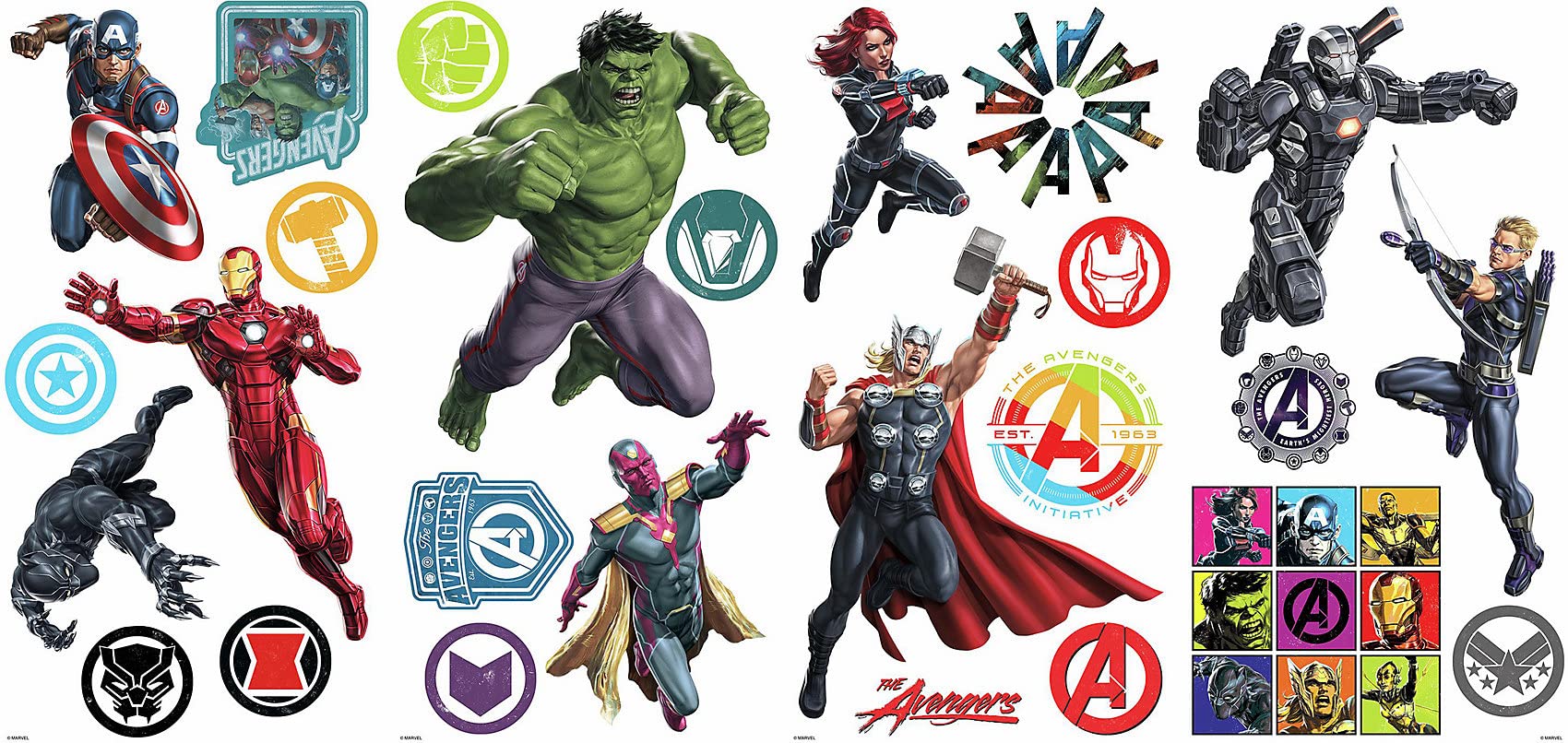 RoomMates Marvel Classic Avengers Peel and Stick Wall Decals - RMK4289SCS | Easy-to-Apply Removable Wall Stickers for Kids Bedroom, Nursery, Playroom & Office Decor