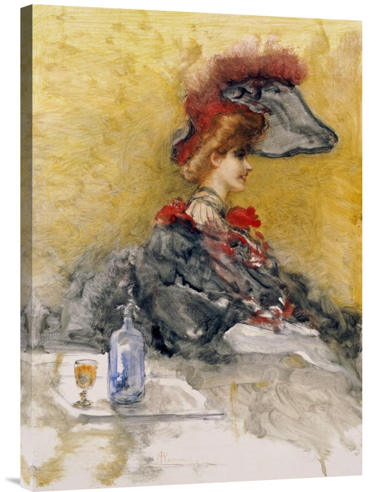 Pompeo Mariani The Red Feathered Hat Canvas Wall Art Print - Gallery Wrap Giclee Reproduction - Home & Office Decor - Perfect for Living Room, Bedroom or Office Wall Decor
