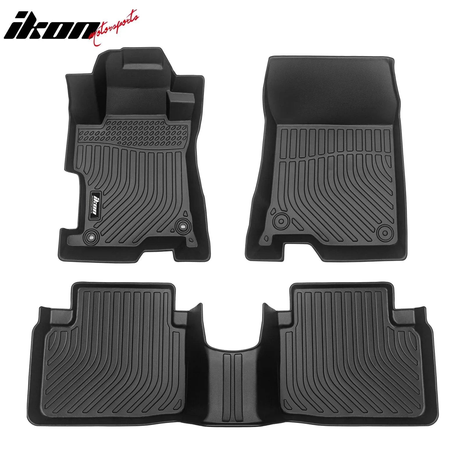 IKON 3D Molded All-Weather Floor Mats for 2008-2012 Honda Accord 4-Door Sedan - Black TPE Custom Fit Car Floor Liners (3-Piece Set) - Front & Rear Protection for Rain, Snow, Mud & Spills