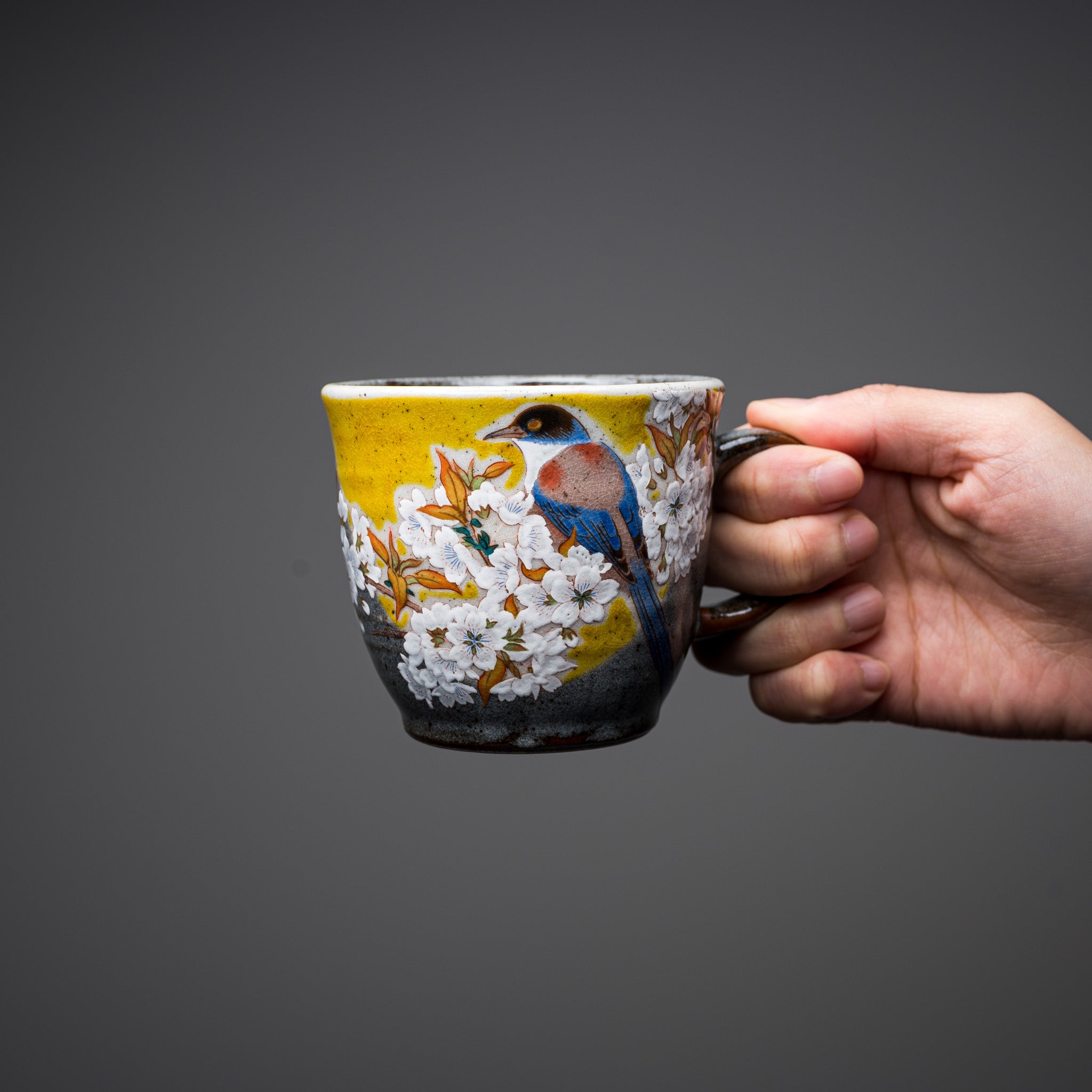Premium Kutani Ware Ceramic Mug Cup - Japanese Kacho Fugetsu Floral Design, Handcrafted Tea & Coffee Cup - Perfect for Home, Office & Gift Giving