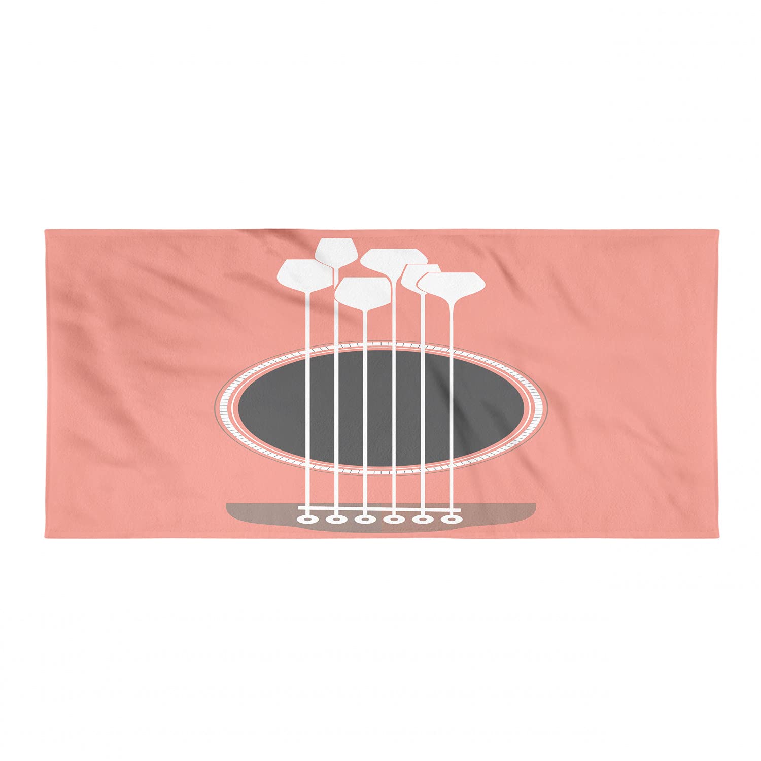 Ambesonne Microfiber Bar Gym Towel - Acoustic Guitar & Wine Glass Musical Design - Lightweight, Absorbent, Compact for Beach, Yoga, Sports - Salmon White - Perfect for Gym, Travel & Outdoor Activities