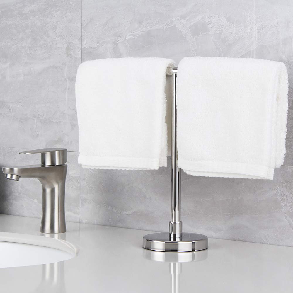 Modern Hand Towel Stand - Free Standing SUS 304 Stainless Steel Countertop Rack for Bathroom, Kitchen or Vanity - Polished Finish - Perfect for Guest Bathrooms, Powder Rooms & Spa-Style Decor
