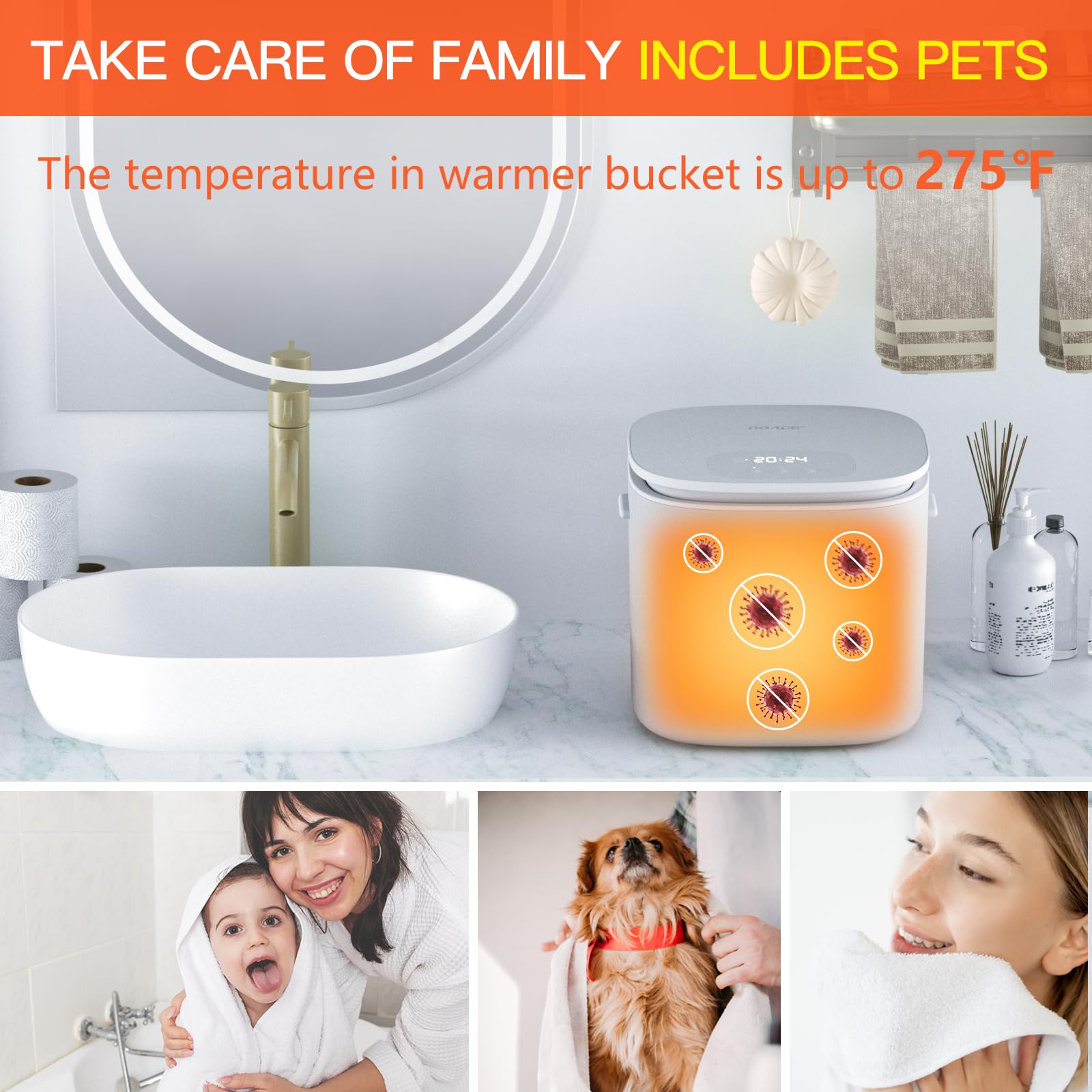 DOACE Upgraded 26L Large Electric Towel Warmer Bucket with Auto Keep Warm - Adjustable Heating Timer (20/40/60 Min) & 24-Hour Delay Function - Perfect for Bathroom, Spa, Salon & Father's Day Gifts