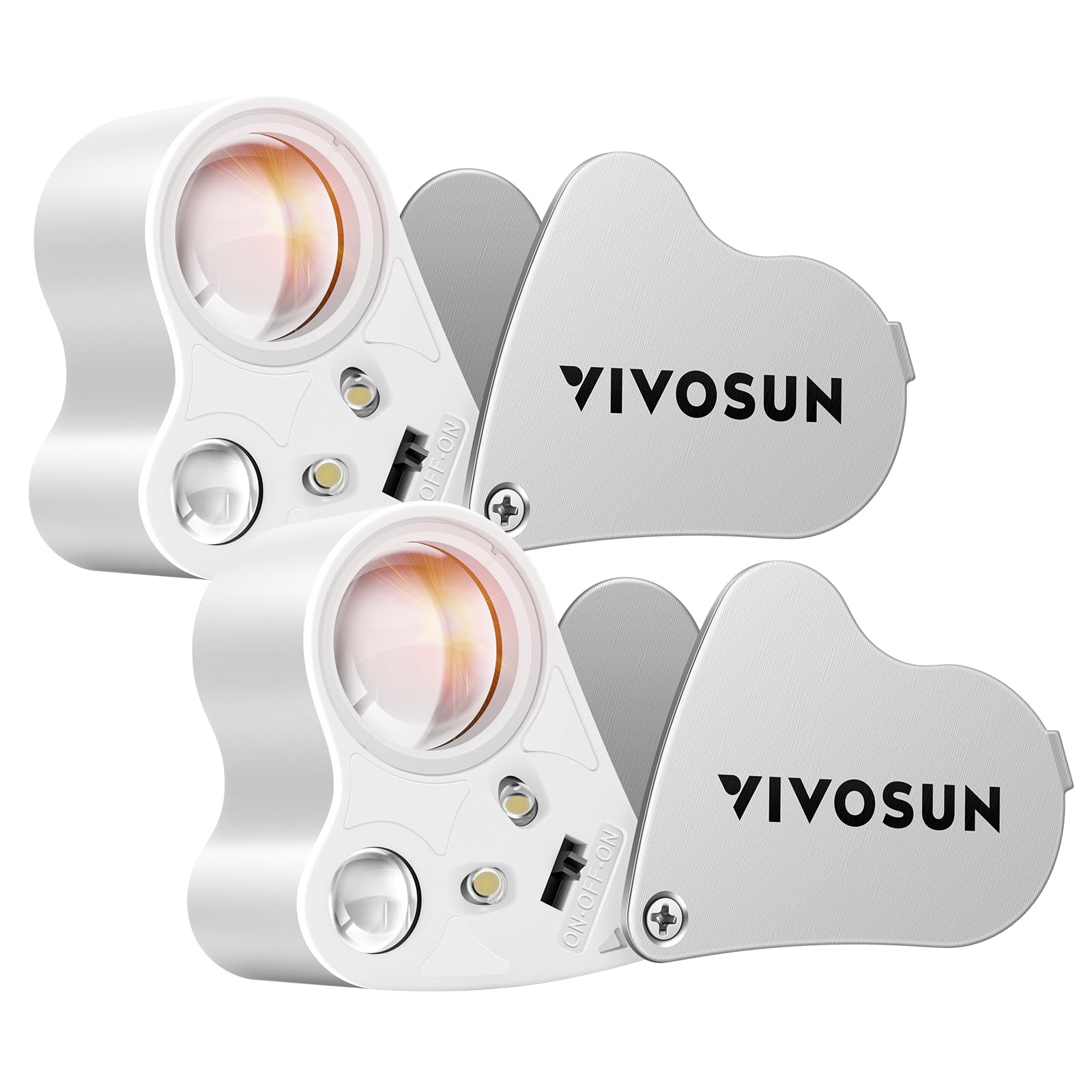 VIVOSUN 2-Pack 30X 60X Illuminated Jewelers Loupe with LED Light - Foldable Magnifying Glass for Jewelry, Gems, Watches, Coins & Stamp Collecting - Perfect for Hobbyists, Antique Appraisals & Close Inspection Work
