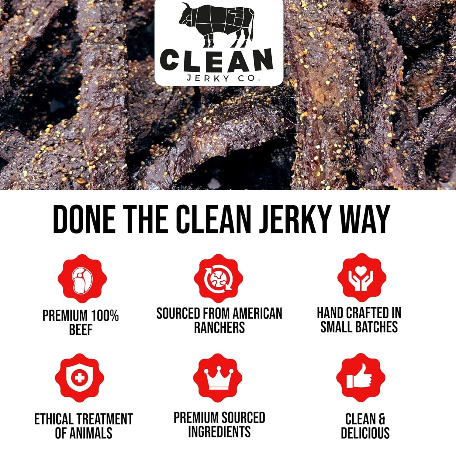 Clean Jerky Co. Old Fashioned Dry Zero Sugar Beef Jerky | Salt & Pepper Flavor | High Protein Healthy Snacks for Adults & Keto Diet | 100% Premium Beef | No MSG, No Sugar, No Nitrates | Perfect for Hiking, Camping & Road Trips